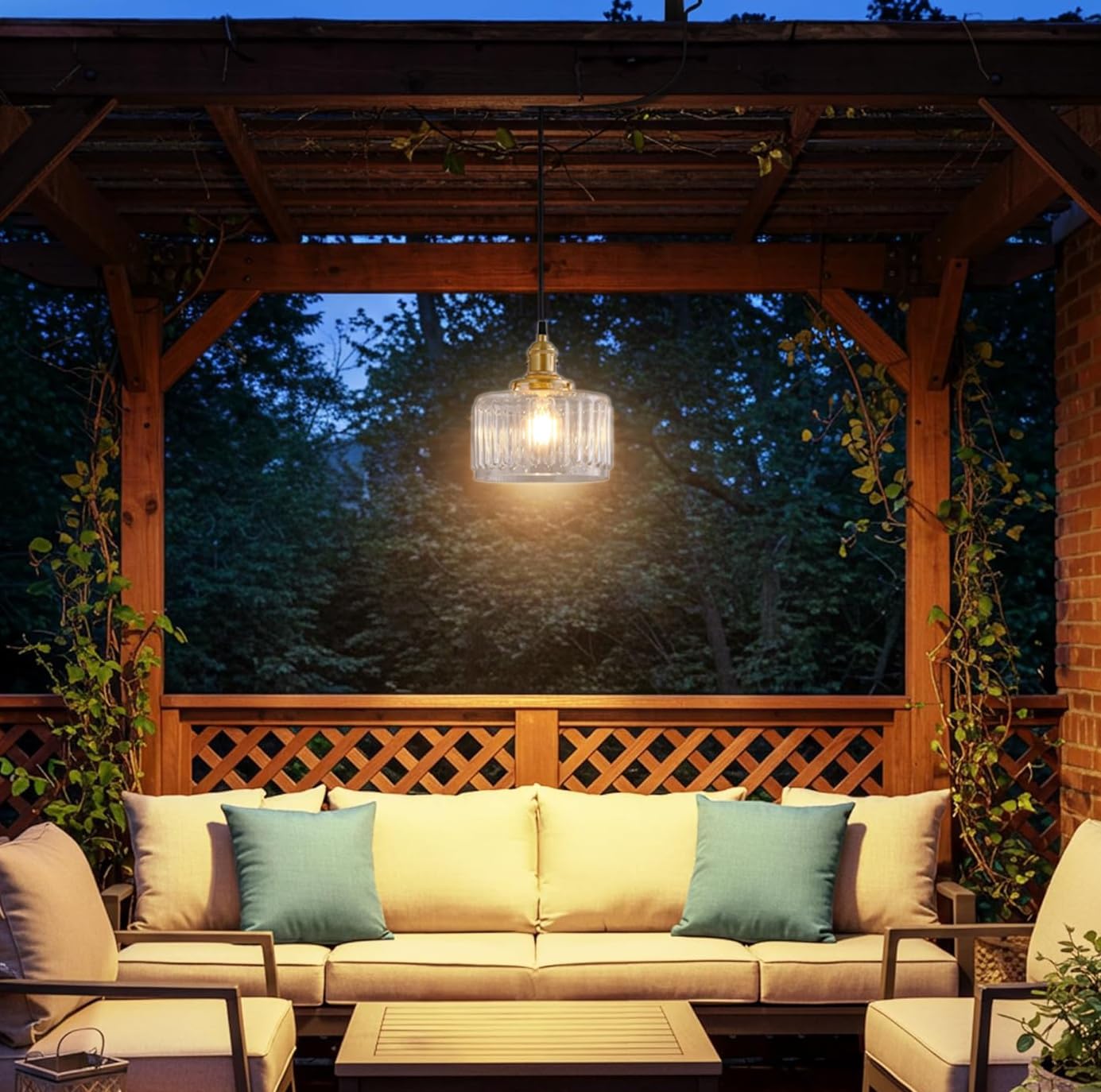 Condition photo showing New/Like New for 1 pack outdoor chandelier battery operated,rechargeable pendant light clear glass ceiling hanging lamp,13 rgb battery powered pendant lighting for gazebo pergola porch patio yard patio tree indoor