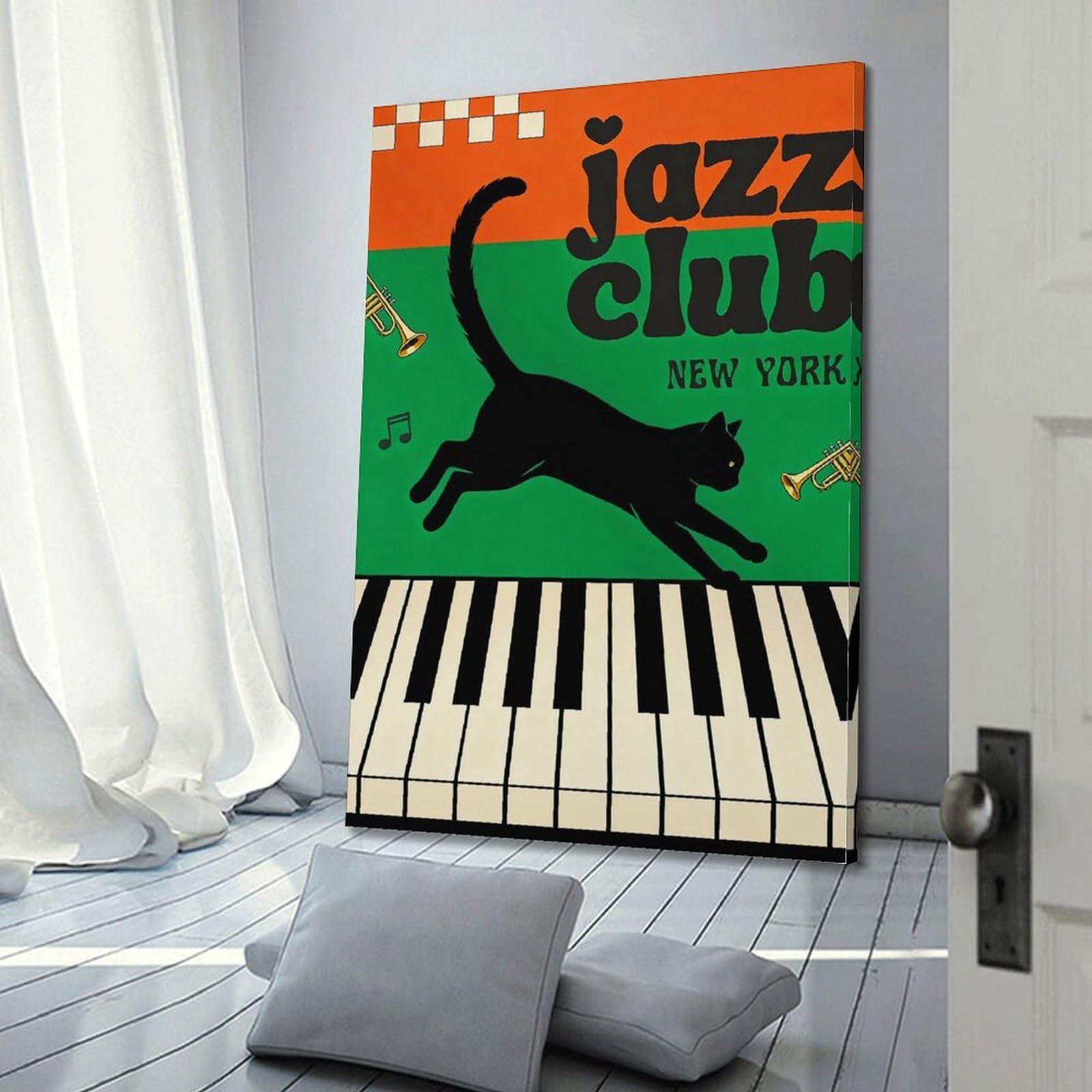 Poster con musica in stile retrò Jazz Club, gatto nero pianoforte, stampa artistica da parete con foto, dipinti, decorazione per la casa, 60 x 90 cm