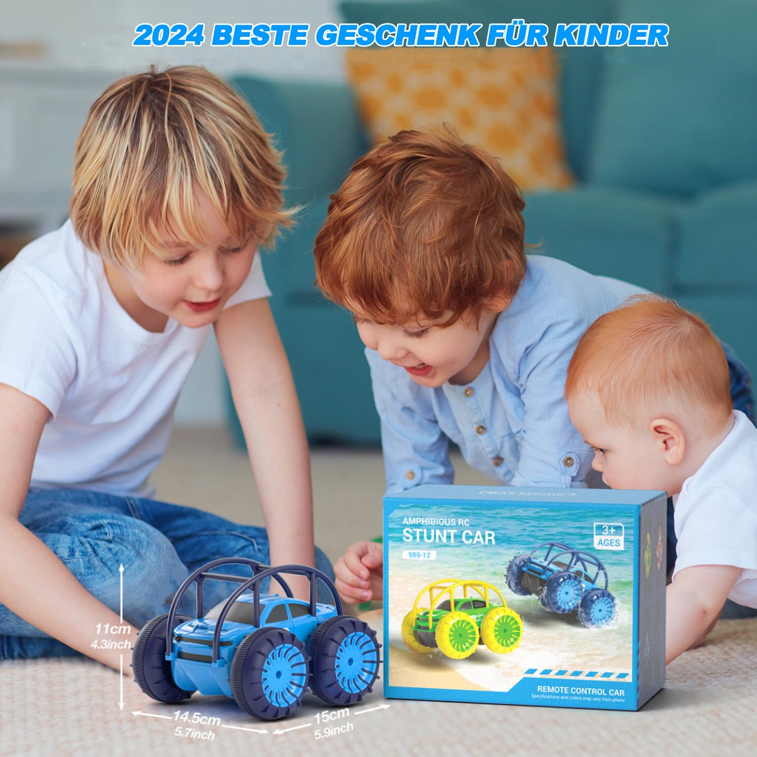 MaxTronic Macchina Telecomandata a Ricarica Diretta con Luci LED, Stunt Anfibio Impermeabile 360° Flip, 4WD Velocità 15 km/h, Auto Radiocomandata 2.4G Regalo per Bambini Bambine 3-12 Anni