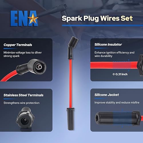 Miniatura 7 de ENA Juego de 8 bobinas de encendido cuadradas 8 bujías platino y cable rojo compatible con Chevrolet Chevy GMC Hummer Avalanche Savana 1500 2500