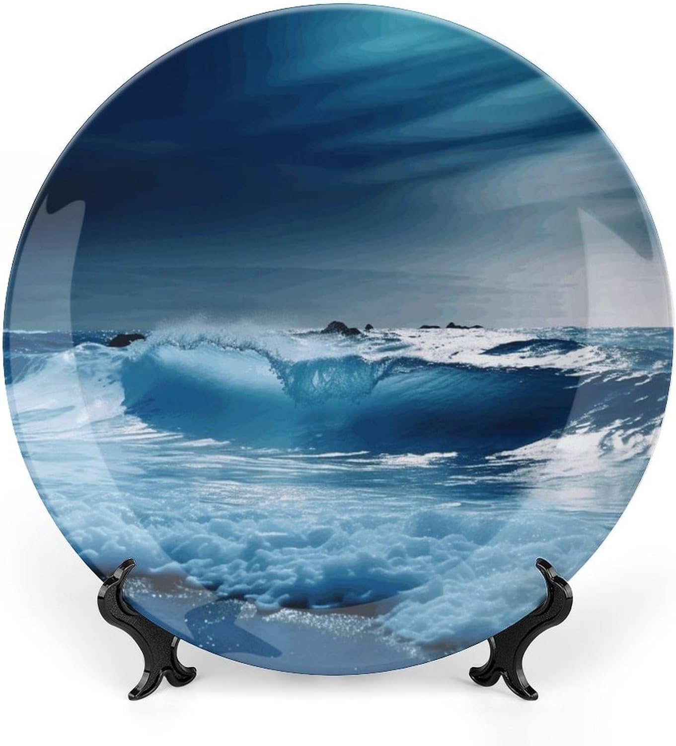 Blue Ocaen Seascape Ceramic Decorative Plate, Bone China Plates