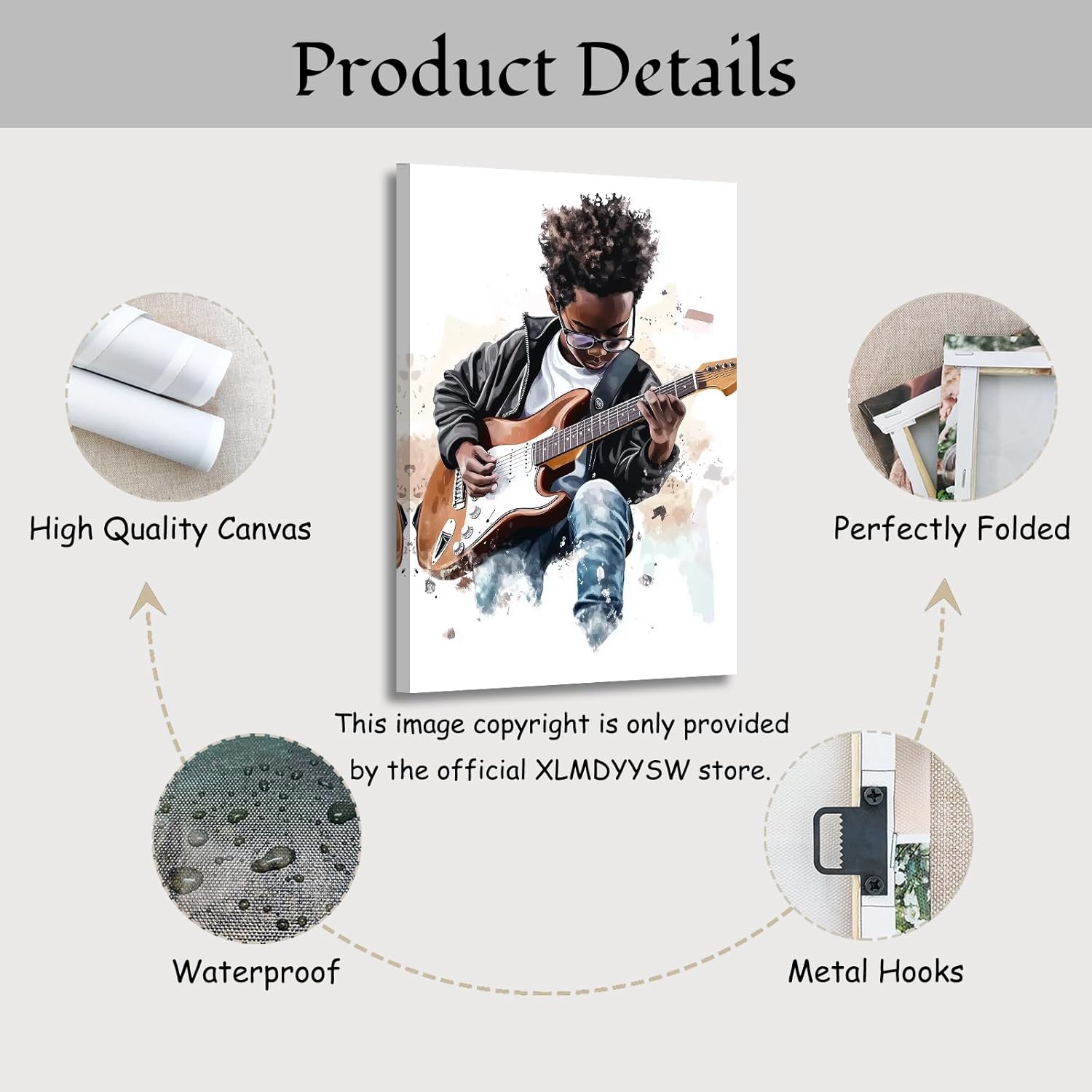 XLMDYYSW African American Kid Wall Art Black Music Pictures African Boy Playing Guitar Violin Canvas Print Children Musician Painting for Musical Club Framed (Black, 18L x 12W)