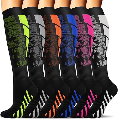 Calcetines de compresión para mujeres y hombres, 6 pares, brinda soporte a enfermeras, al correr, practicar atletismo y deportes