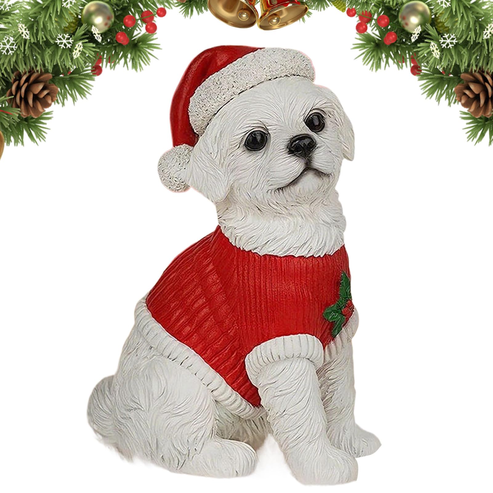 Figurines de chien de Noël en résine pour décoration de bureau et chambre