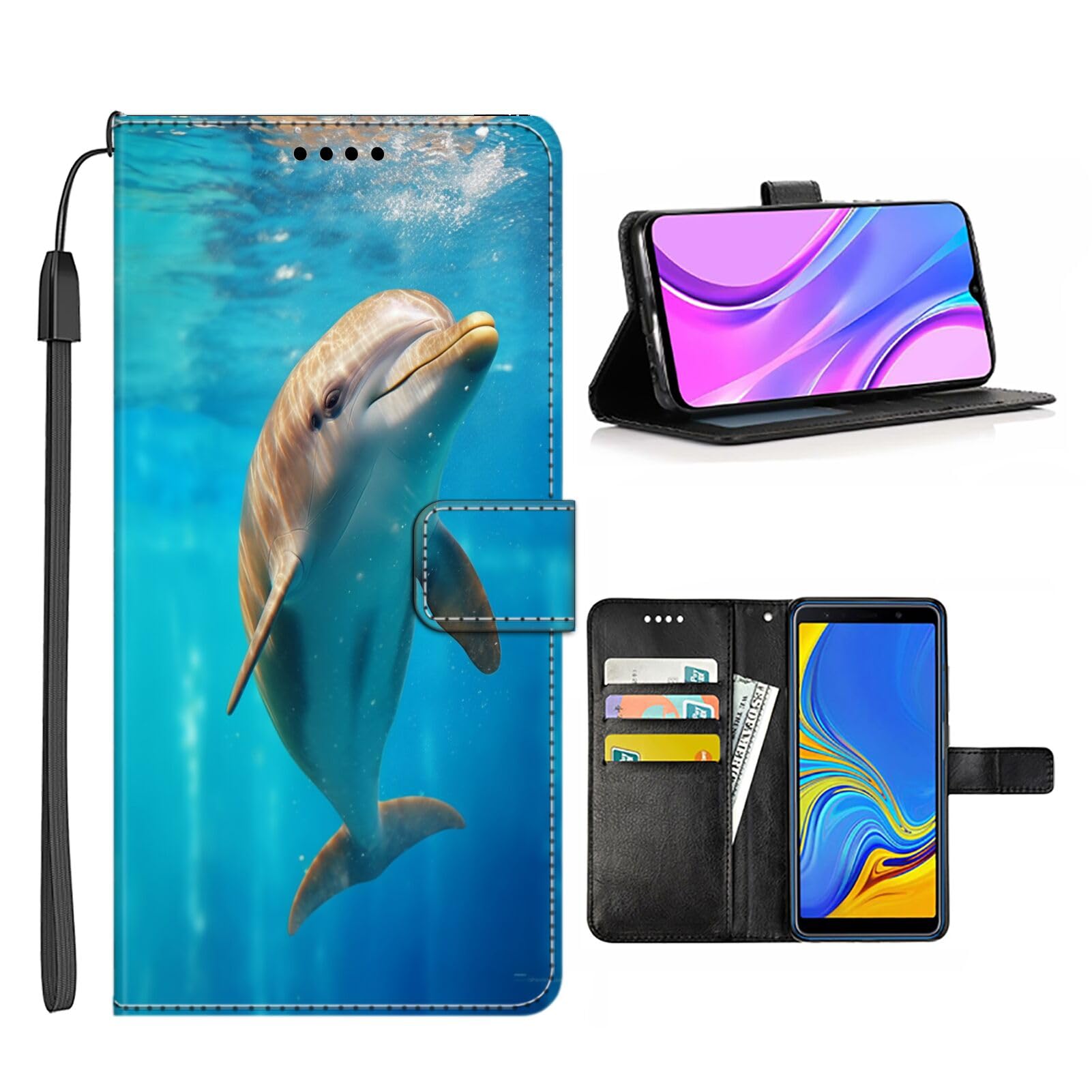 Elgzigok Wallet Phone Case for Samsung Galaxy S10+ with Dolphin-aa1359 - Stylish and Functional PU Leather-Free Smartphone Case with Card Holder Multicolor