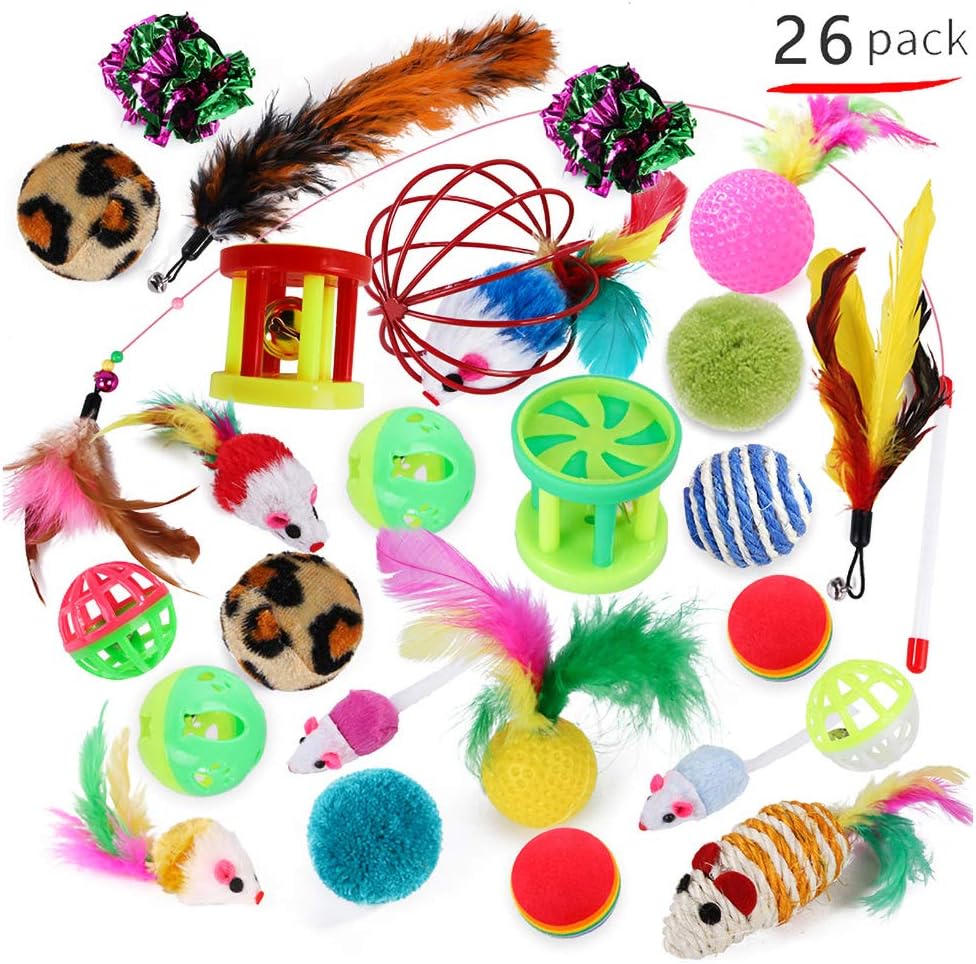Festnight1 Cat Toy Set Cat Mouse Toy Feather Ball Toy