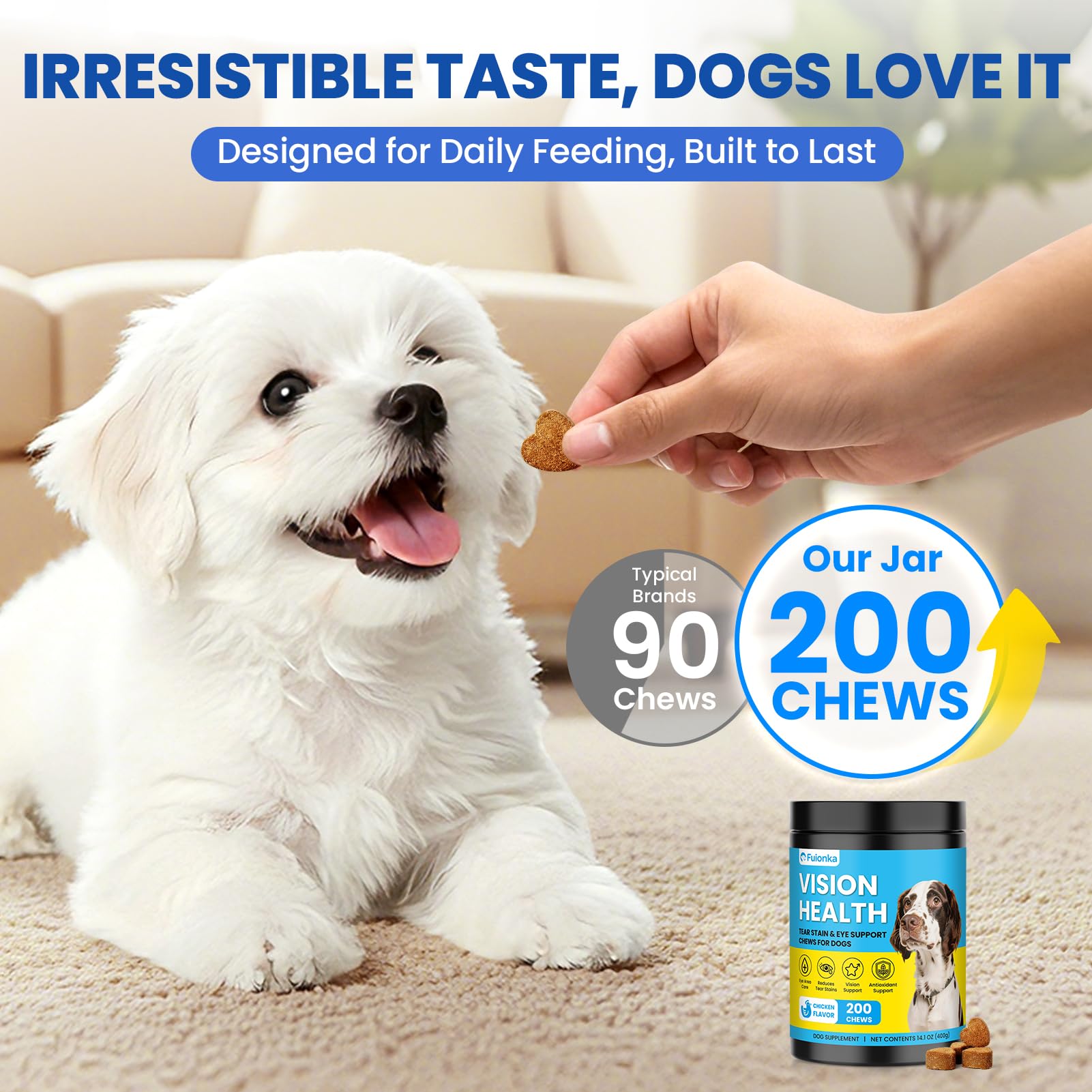 Tear Stain Chews for Dogs 200 Ct Eye Support Soft Chews Dog Eye Care Vision Immune Support Antioxidant Protection with Vitamins Cranberry Extract Fish Oil Lutein for Eye Health - Chicken — Amazon image 5