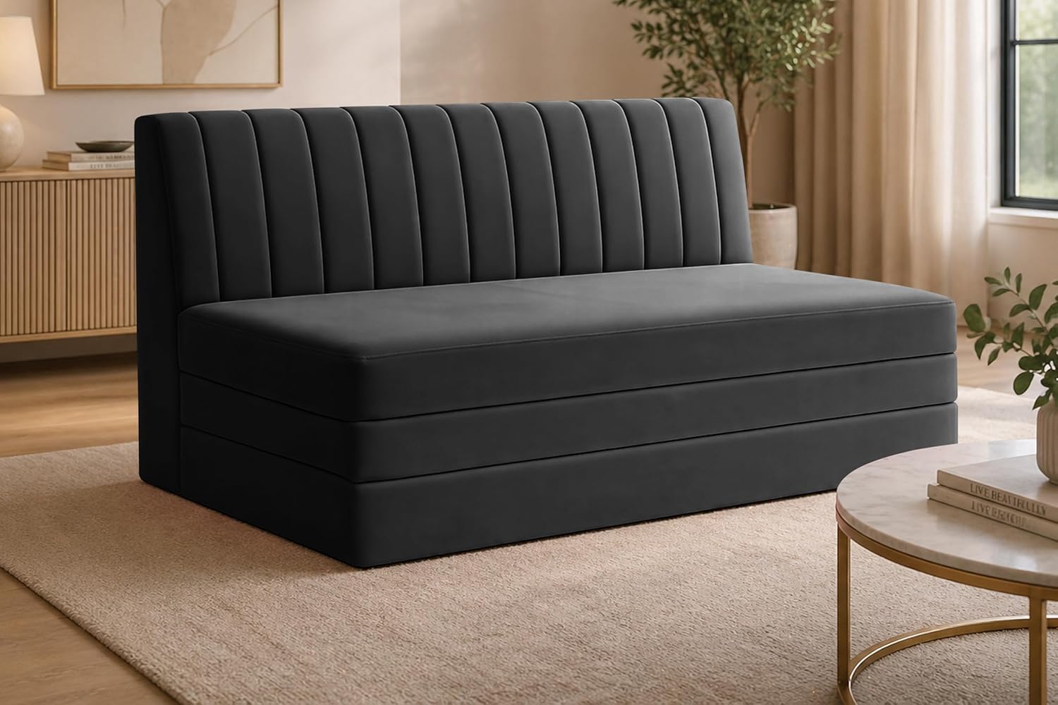 Winsome mattress Modern Velvet 3-Seater Sofa Cum Bed, Convertible Sleeper Couch Sofa for Living Room, Bedroom & Office - Black Color discount deal