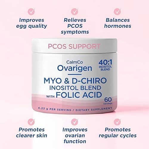 Miniatura 3 de CalmCo Ovarigen - Suplemento de mio-inositol y D-Chiro inositol para mujeres, polvo de inositol 401 con ácido fólico, suplementos de fertilidad para