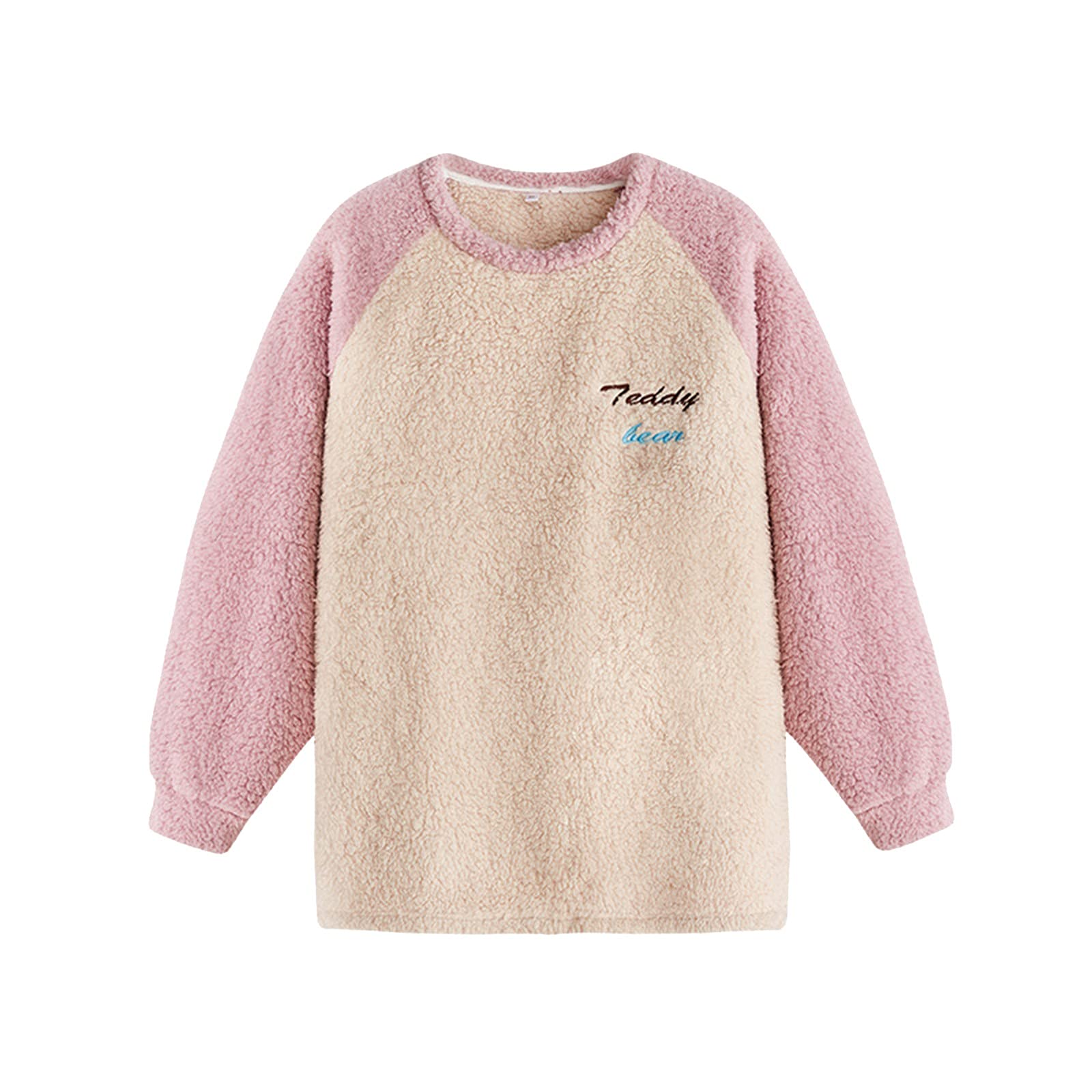 CMBSSTFC Warmer Flanell-Pyjama für Damen, kuschelig Warmer Damen-Pyjama, Winter-Pyjamahose + Langarm-Pullover, kuscheliger Anzug, Zweiteiliger Fleece-Pyjama, Flauschiger Hausanzug für Mädchen