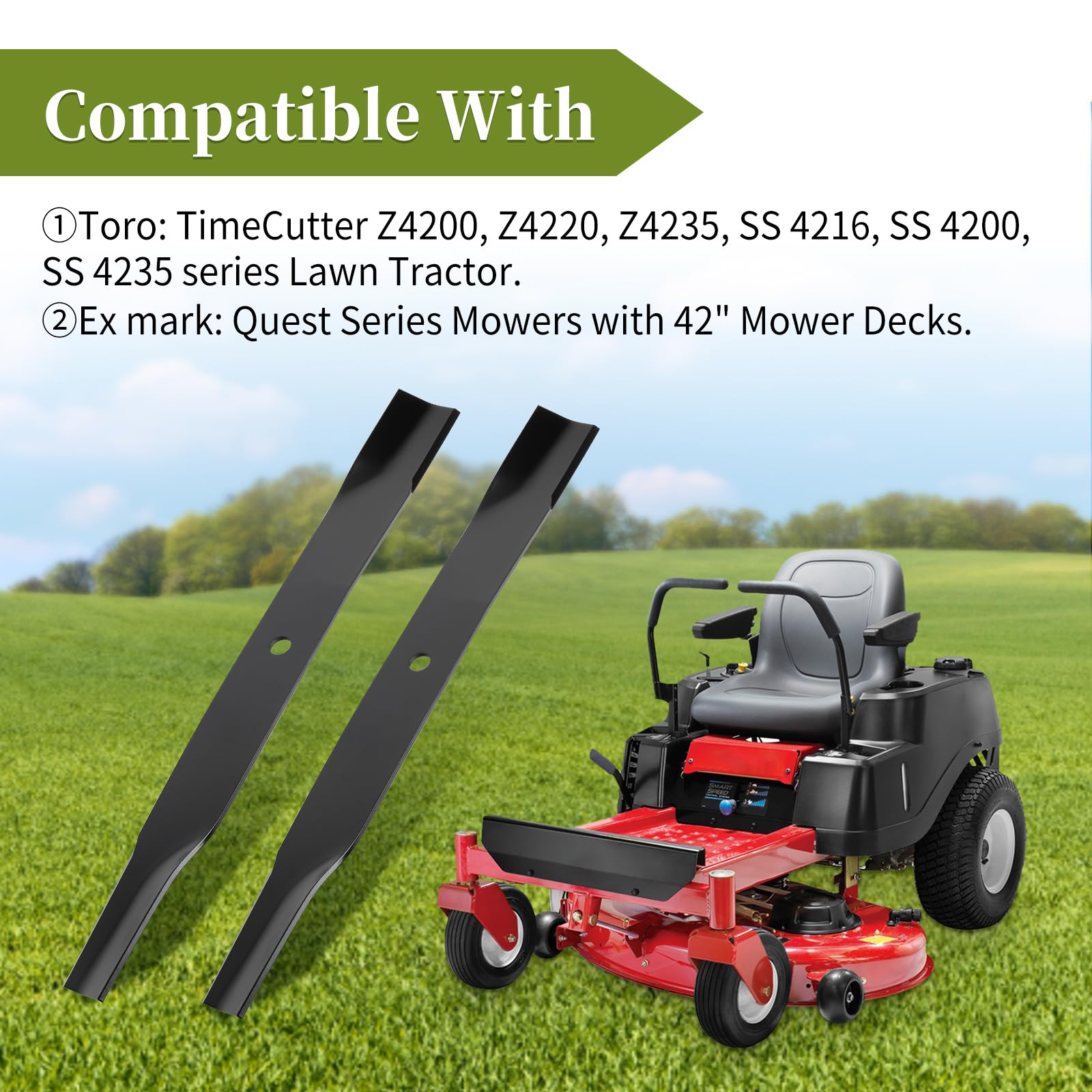 Cuchillas de repuesto para cortacésped 110-6568-03 para tractor de césped de 42 pulgadas, hoja de elevación mediana compatible con Toro/ex Mark/Quest Series TimeCutter Z4200 Z4220 Z4235 SS