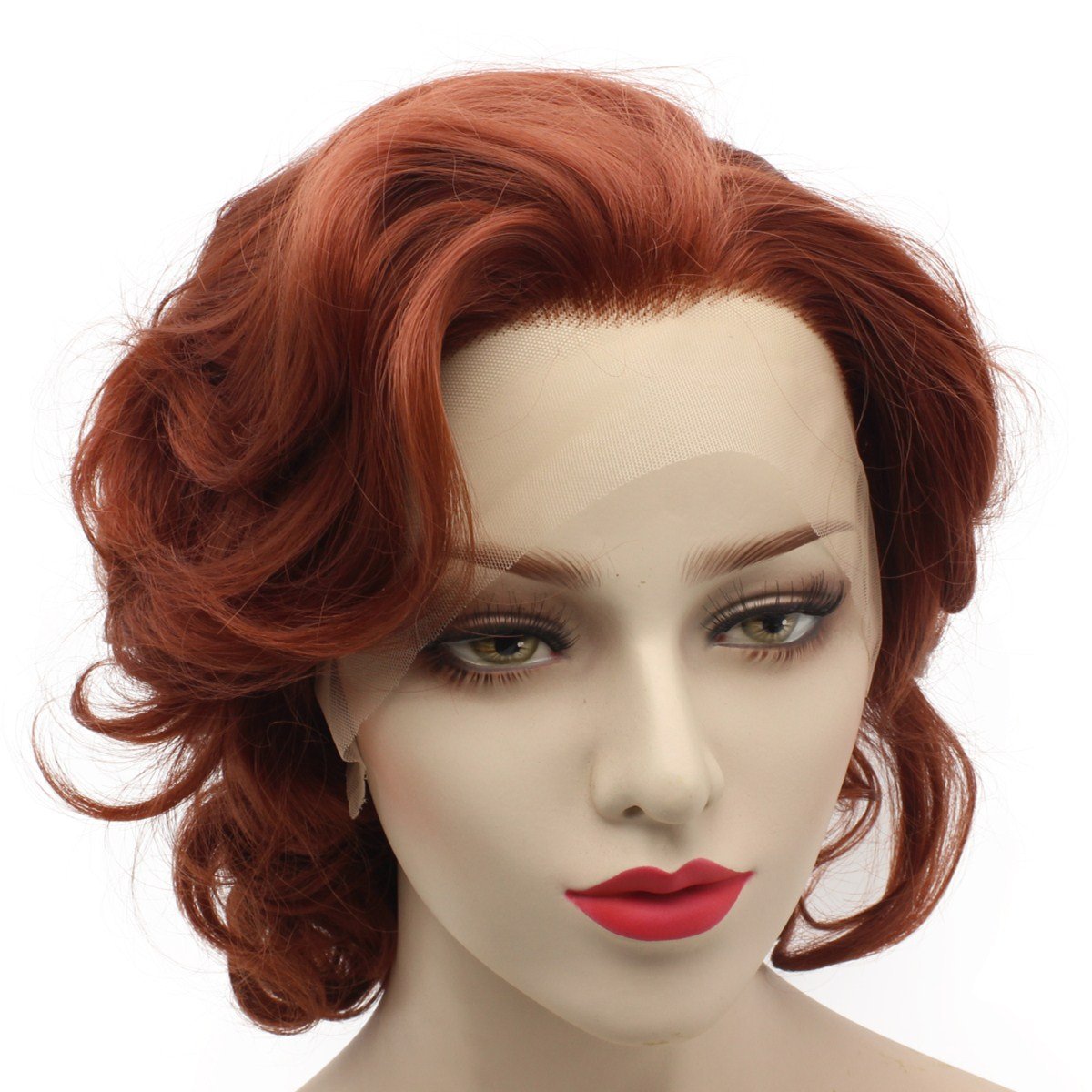 iwonawig Iewig Short Curly Burgundy Red Heat Friendly Wig Natural Looking Synthetic Lace Front Stylish Wig