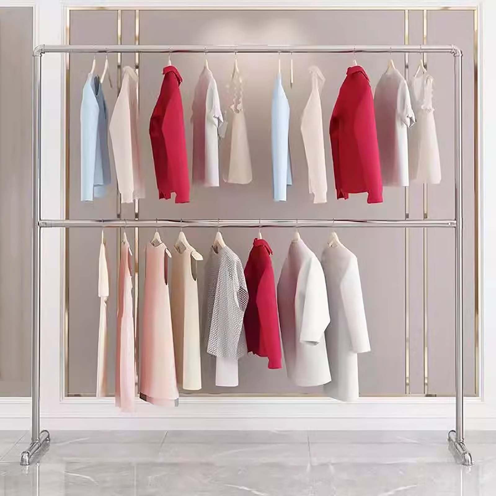 Portant à vêtements robuste double tringle en acier suspendu pour manteaux et vestes dim 1,6 x 2 m