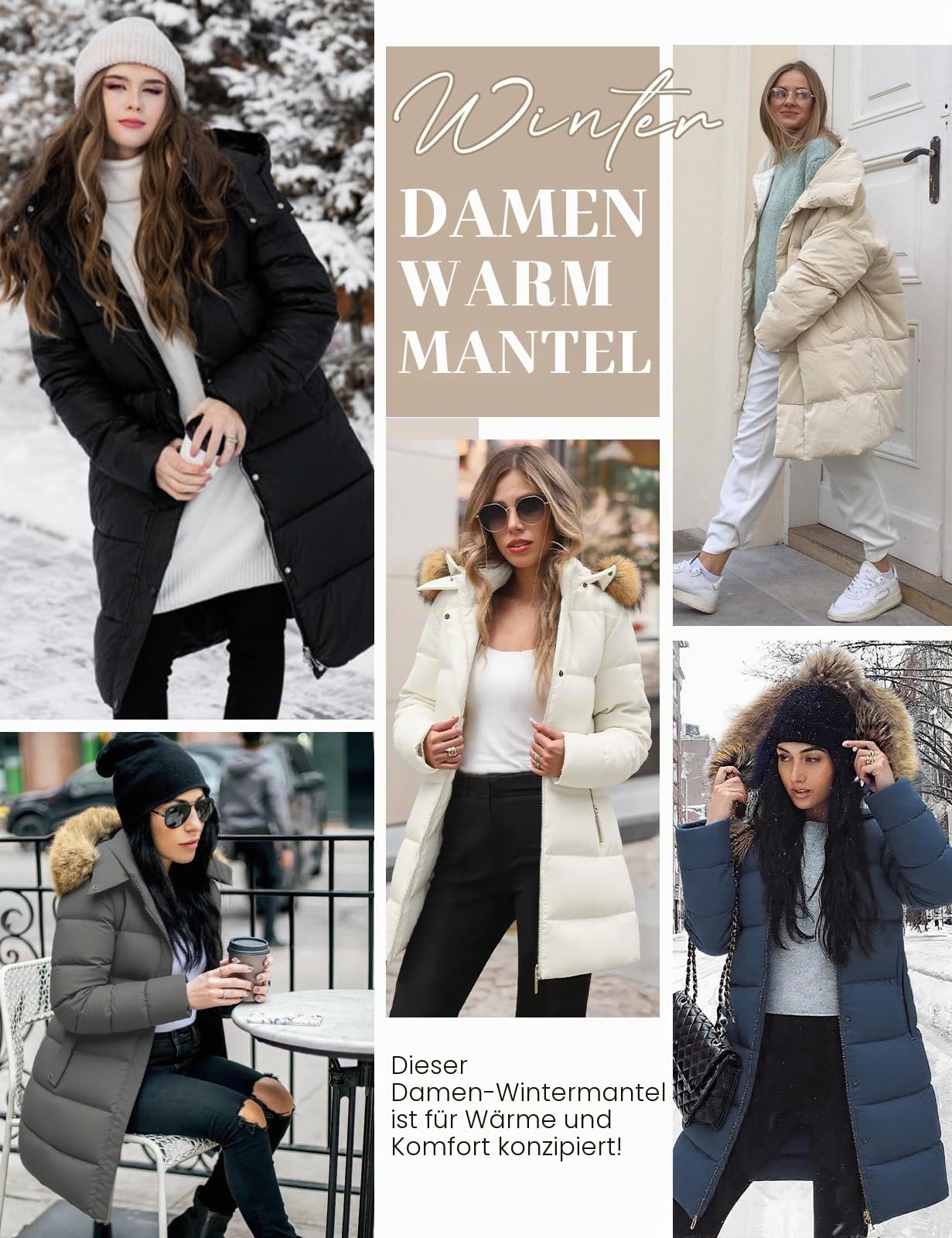 Yuson Girl Wintermantel Damen Lang Warme Winddichte Steppjacke Dicke Steppmantel Parka Winterjacke Herbst Gesteppt Elegant Skijacke Outdoor Jacke Mit Kunstpelz Kapuze
