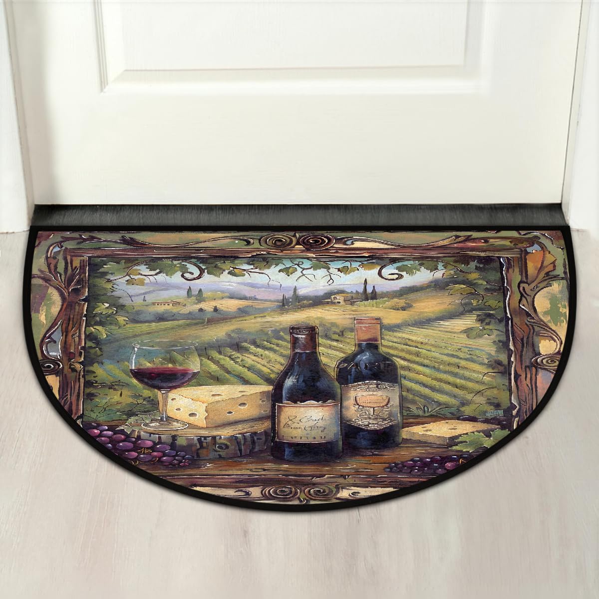 Half Round Door Mat Grape Wine Abstract Half Moon Rug Washable Half Circle Area Rugs Indoor Entrance Non Slip Semi Circle Bathroom Rugs Floor Carpet for Kithen Bedroom Fireplace Decor