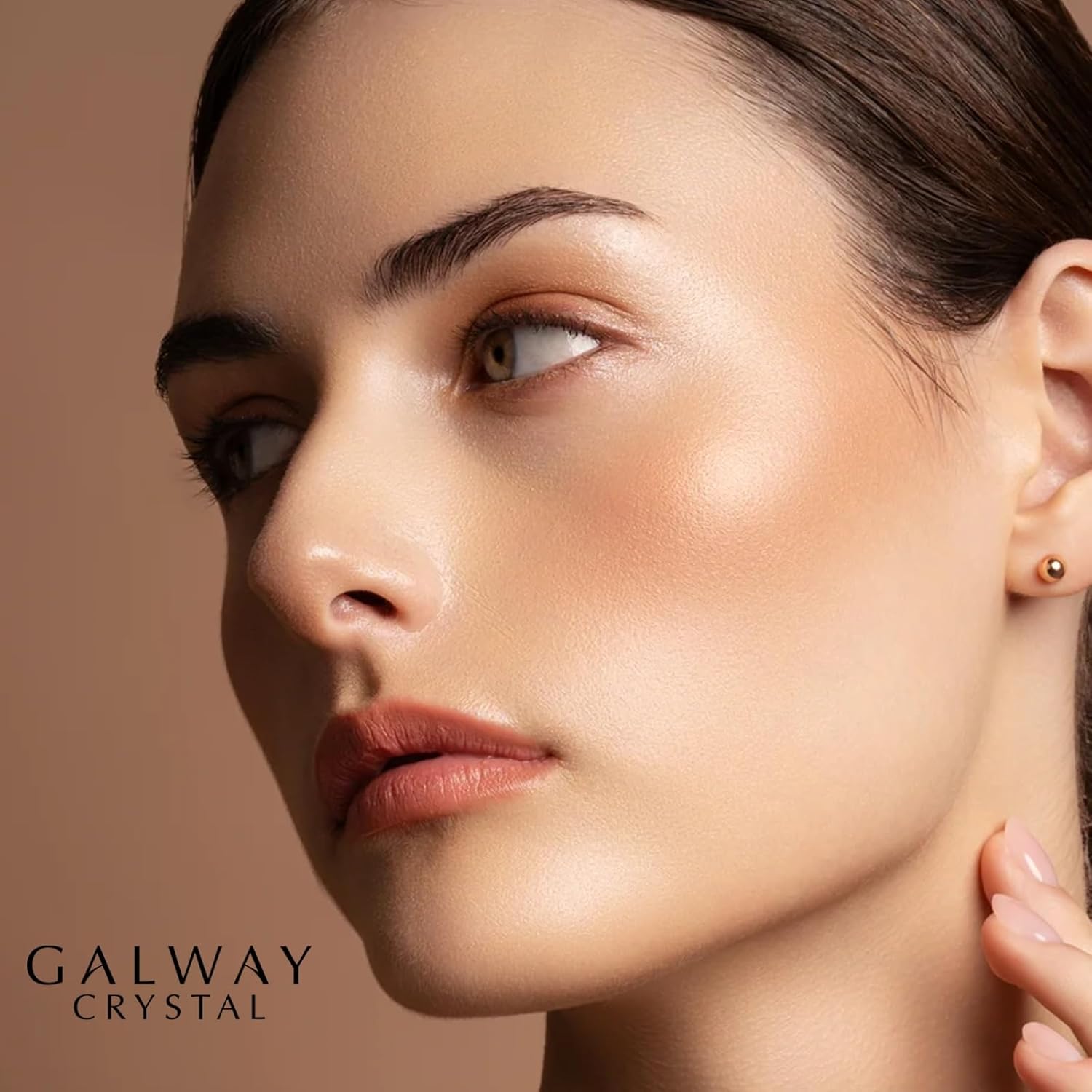 Galway Crystal Balance Round Stud Earrings for Women Elegant Irish Craft Hallmarked Sterling Silver Jewelry - Gold