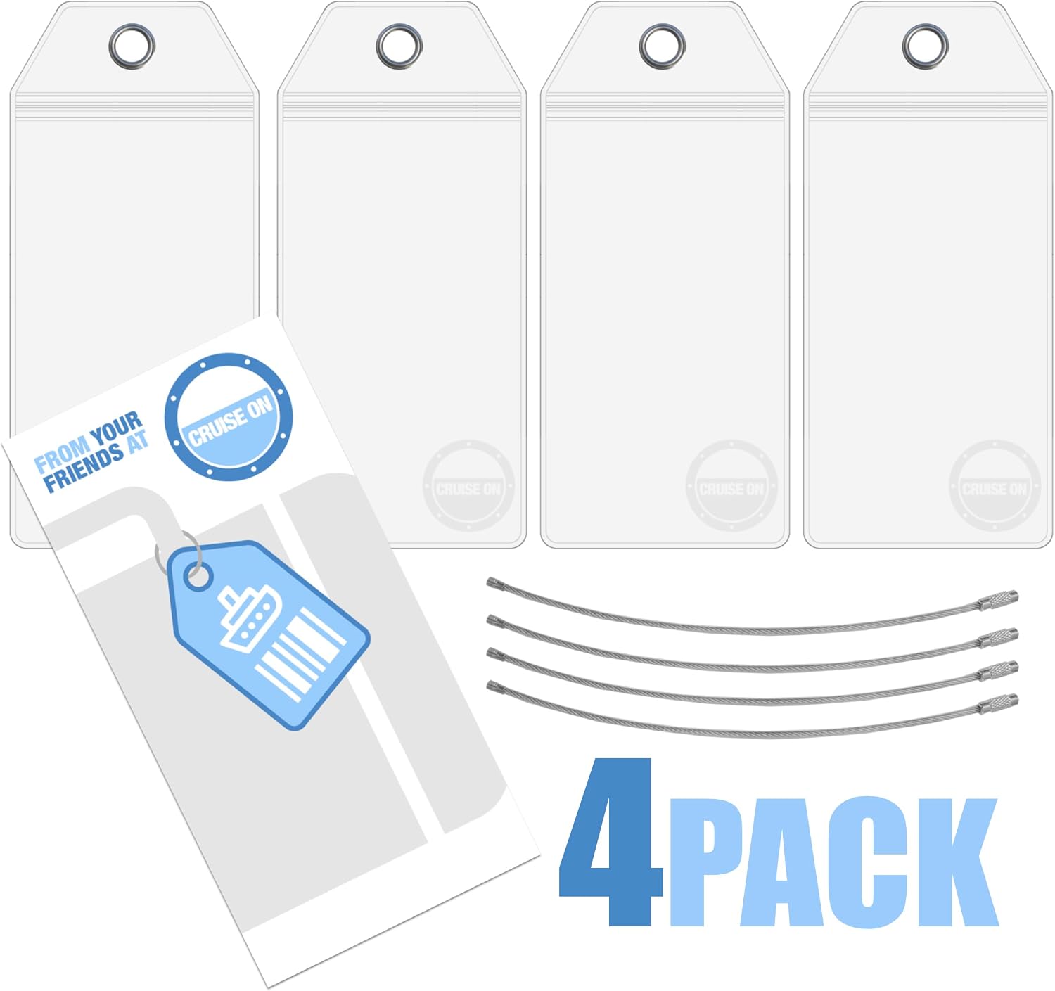 Cruise On Cruise Luggage Tag Holder for Azamara, Costa, P&O & Cunard (4 Pack), Waterproof, Clear & Durable Plastic for Cruise Ship Tags, Cruise Essentials for 2026 & 2027