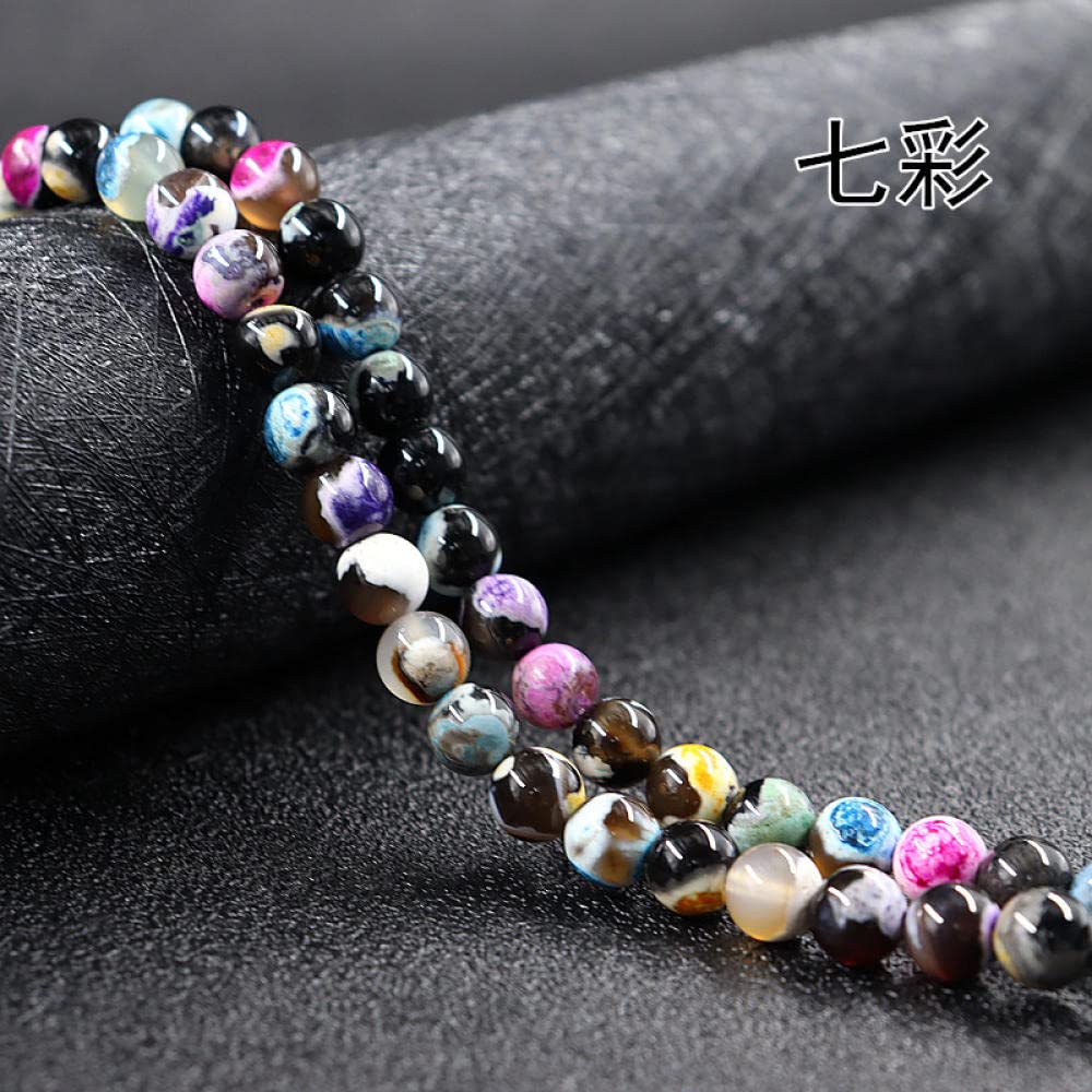 Fire Agate Two-Color Natural Stone Beaded Handmade DIY Accessories and Accessories semi-Finished Buttons Round Beads Loose Beads-Colorful_12mm, About 32 Pieces, About 79g