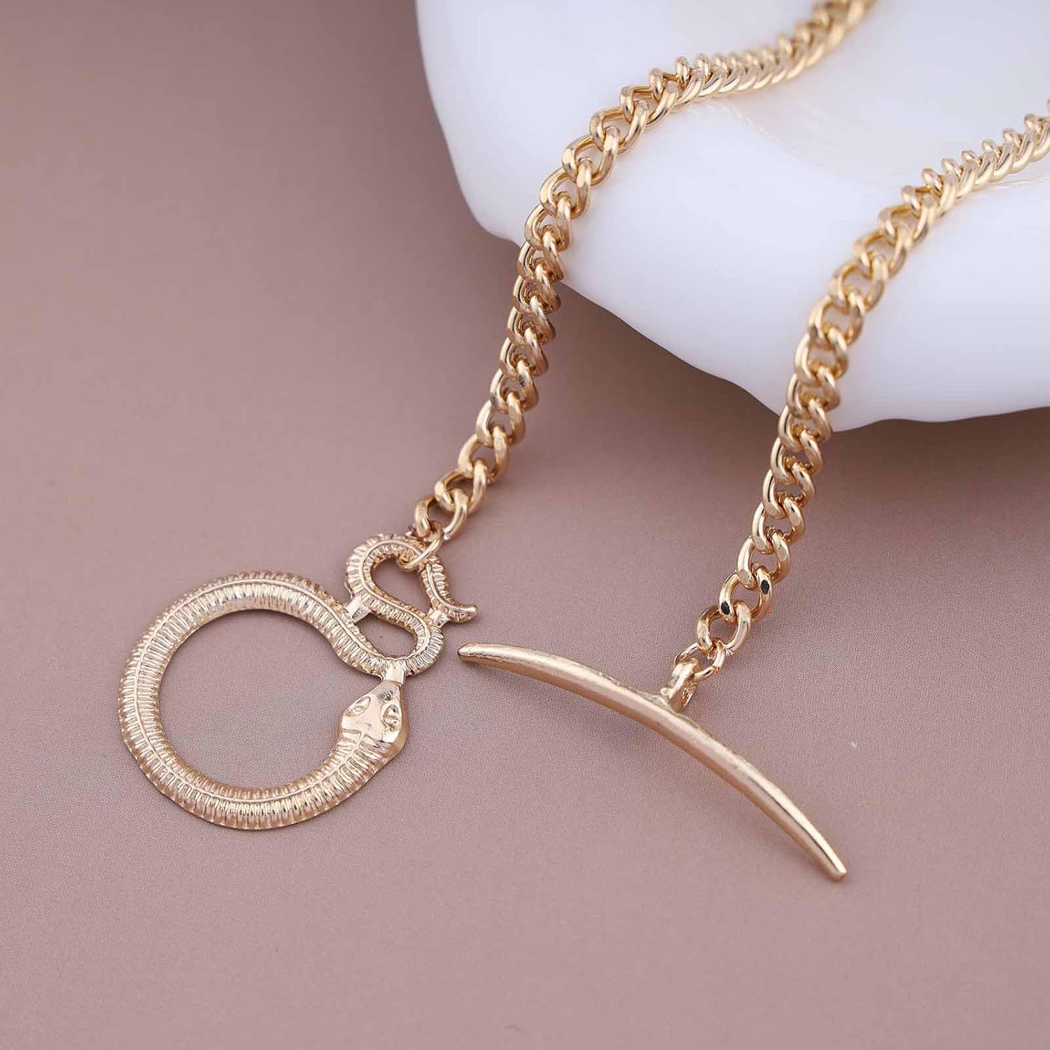 Gothic Snake Choker Necklace Gold Snake Necklace Serpent Pendent Necklace Punk Viper Necklace Curb Chain Necklace Toggle Clasp Necklace Jewelry for Women - Image 4