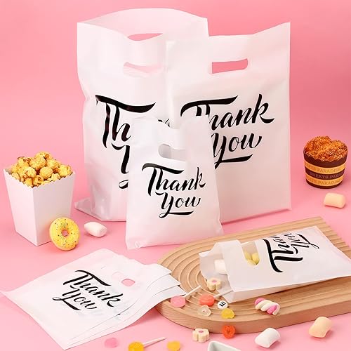 Miniatura 4 de Jeyiour 300 bolsas de mercancía de agradecimiento de 3 tamaños, bolsas de compras para negocios con asas, regalo de agradecimiento, bolsas de