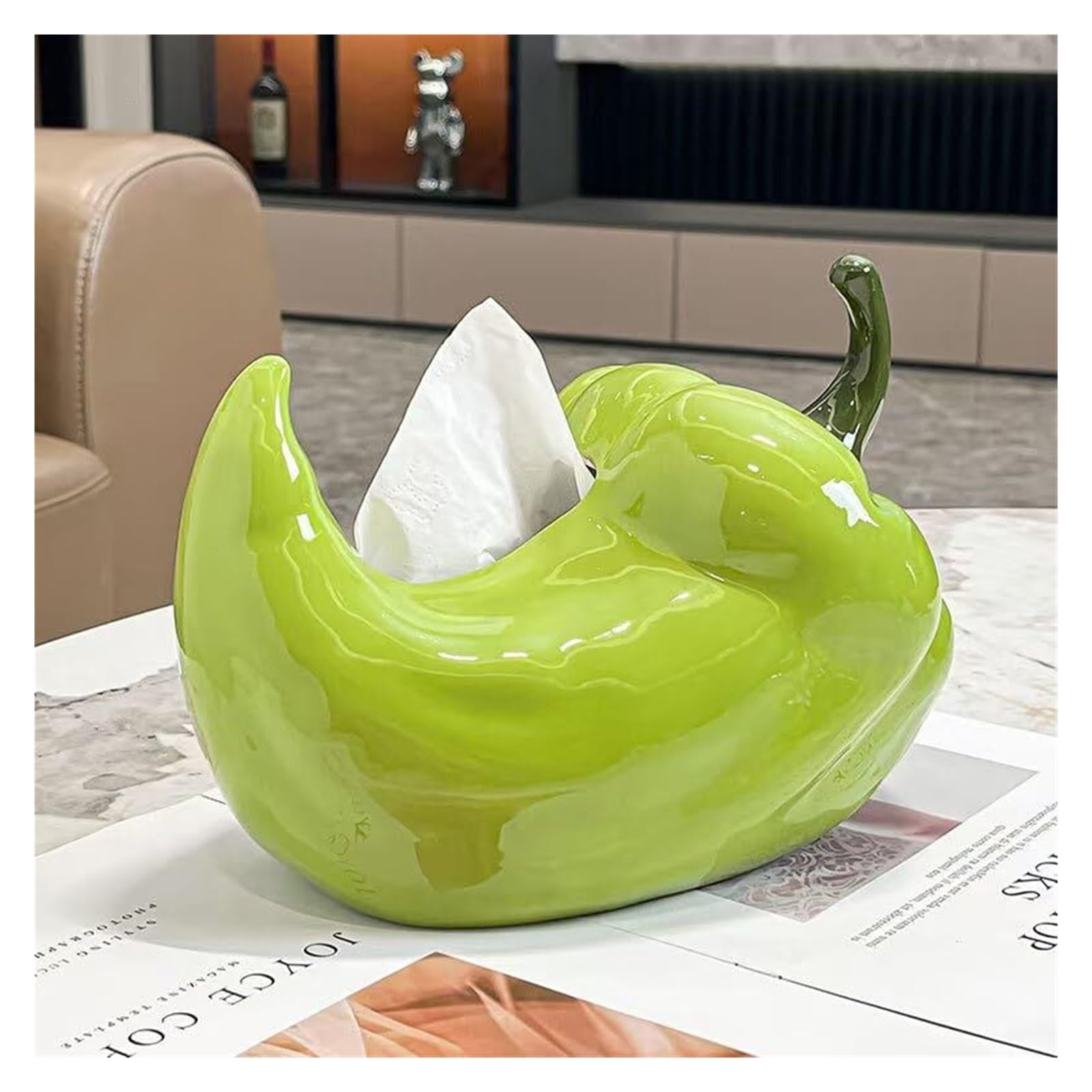 Kosmetiktuch-Spenderbox Dekorative Taschentuchbox aus Keramik mit Chili-Pfeffer-Motiv, modernes, minimalistisches Design Must-Haves für die Wohnung(Green)
