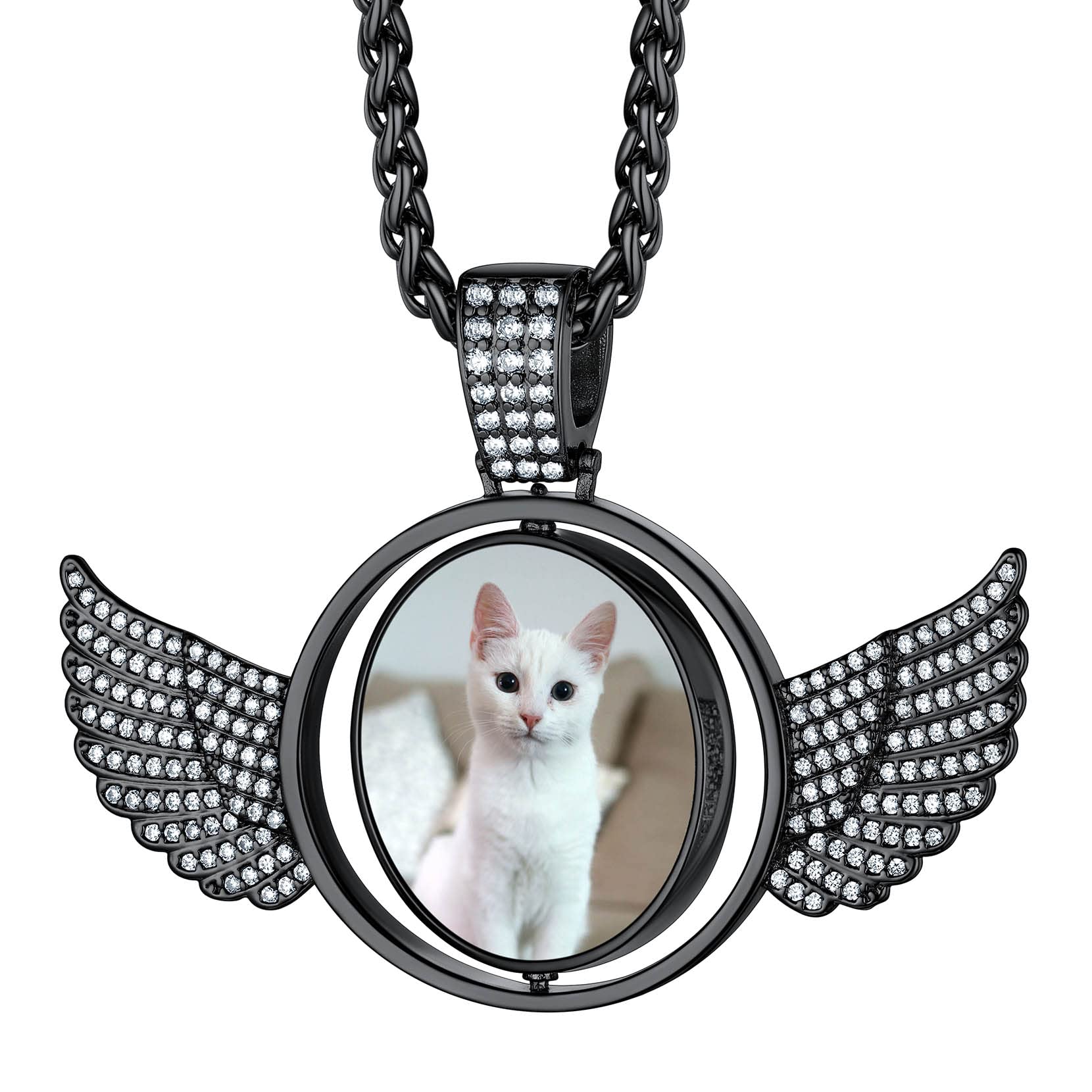 RichsteelCustom Picture/Photo Necklace for Men Women Personalized Round/Heart/Angel Wing/Square/Dog Tag Pendant with Stainless Steel Wheat Chain(Send Gift Box)Recycled Claim Standard Blended