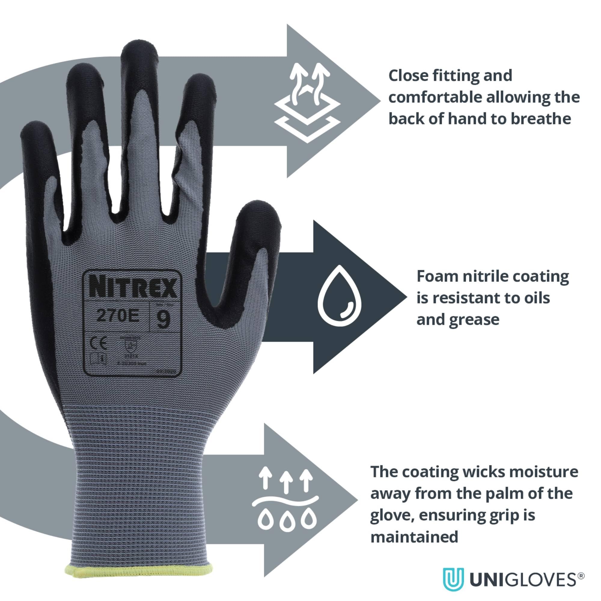 NITREX 270E Work Gloves - Pack of 10, Grey / Black, 8 - Image 3