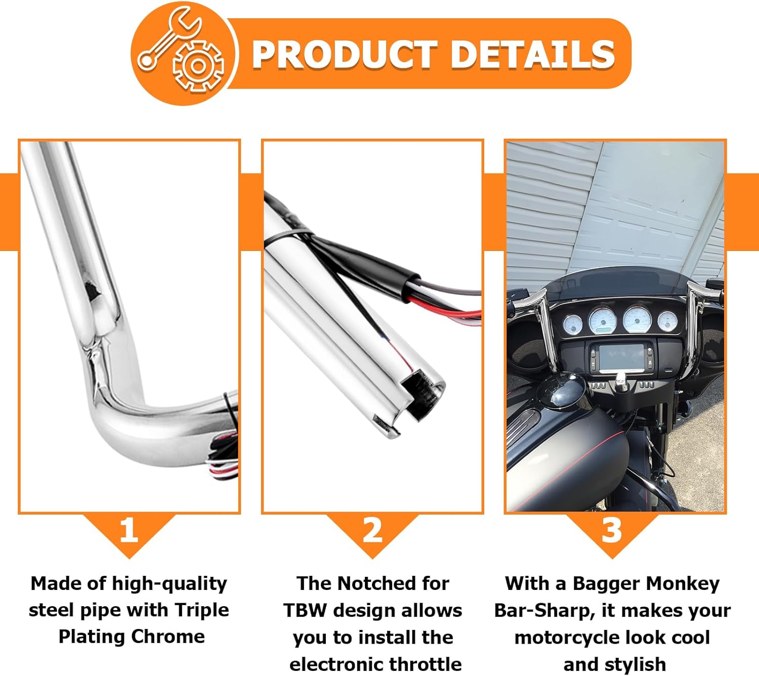 Mofun 14" Ape Hangers Pre-wired Handlebars 1 1/4" Compatible with Harley Touring Street Glide Electra Tri Glide Ultra Limited with Batwing Fairing 2014-2023, Chrome
