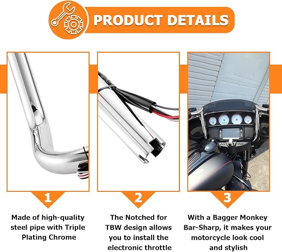 Mofun 14 Ape Hangers Pre-wired Handlebars 1 1/4 Compatible with Harley Touring Street Glide Electra Tri Glide Ultra Limited with Batwing Fairing 2014-2023, Chrome