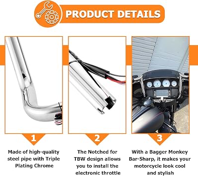 Mofun 14 Ape Hangers Pre-wired Handlebars 1 1/4 Compatible with Harley Touring Street Glide Electra Tri Glide Ultra Limited with Batwing Fairing 2014-2023, Chrome