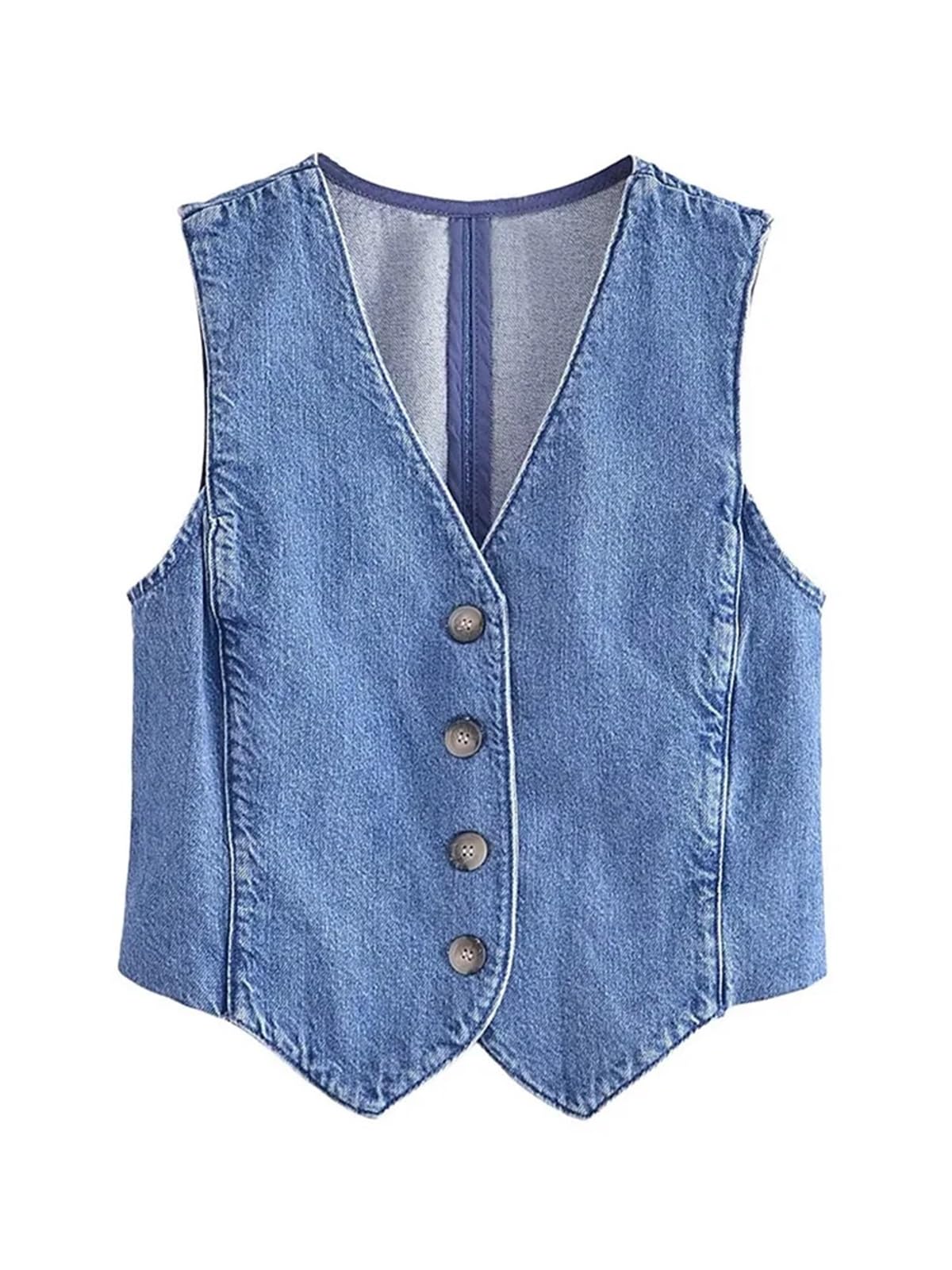 Maniche Vintage Gilet Di Jeans Gilet in denim con bottoni frontali, stile vintage, scollo a V, senza maniche, elegante, da donna