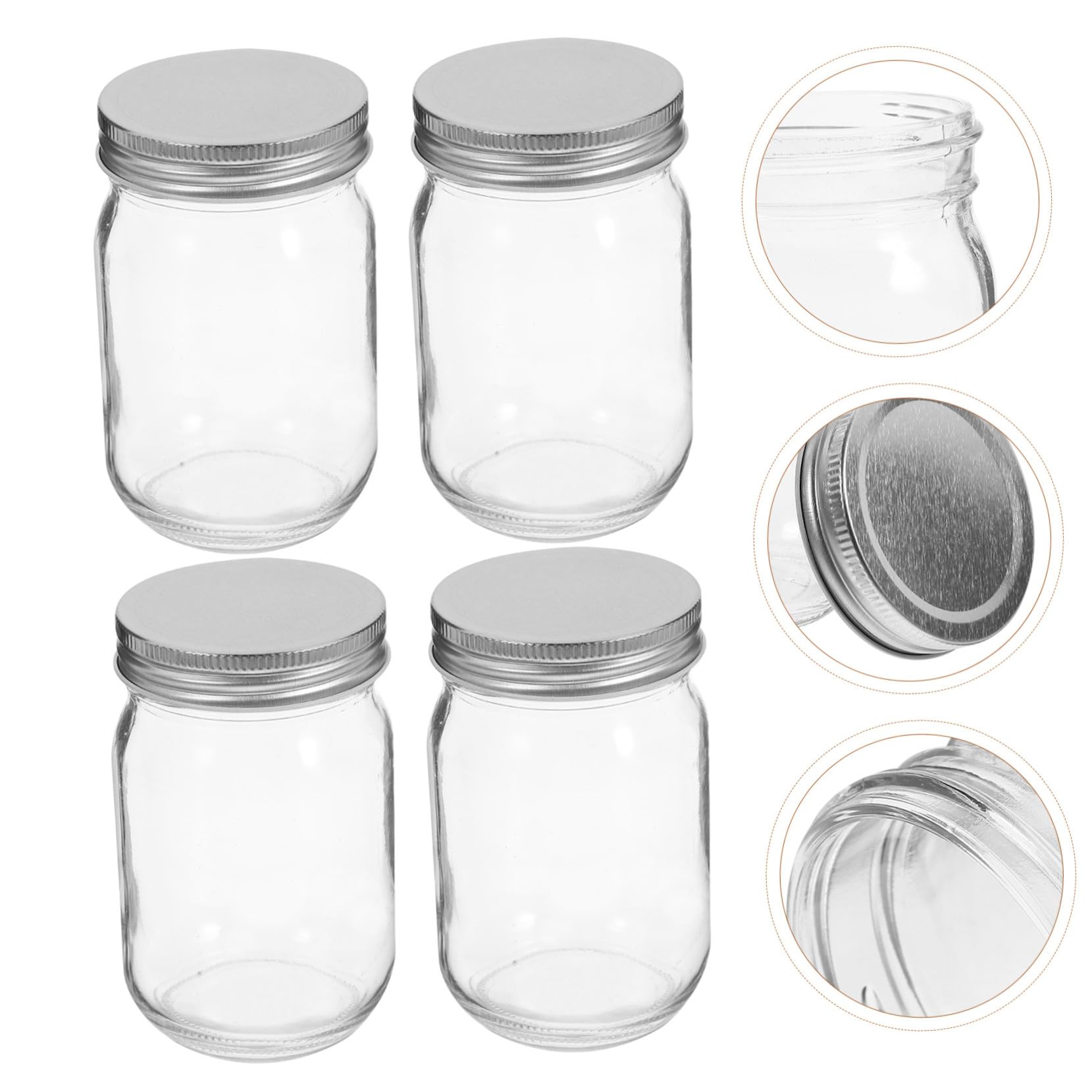 4 Stück Einmachglas mit Deckel 380ml Glas, Breit Geöffnet
