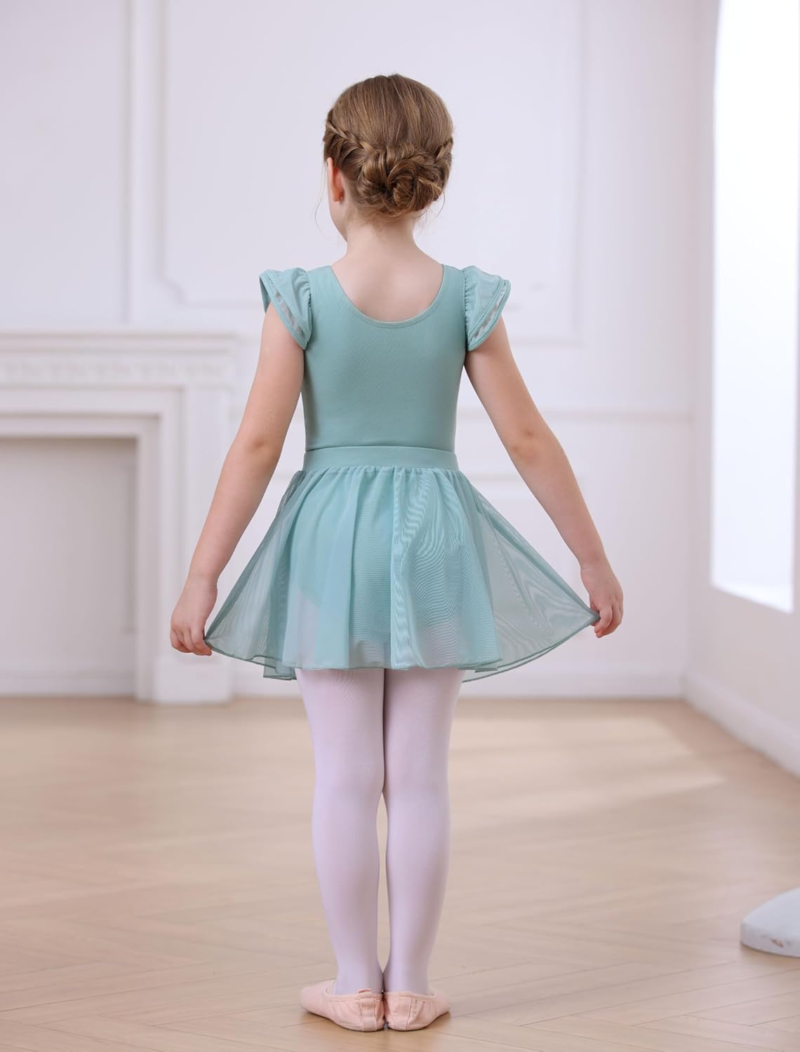 MdnMd Dance Ballet Leotard for Toddler Girls Dance Dress Tutu Swallowtail Skirt Flutter Sleeve