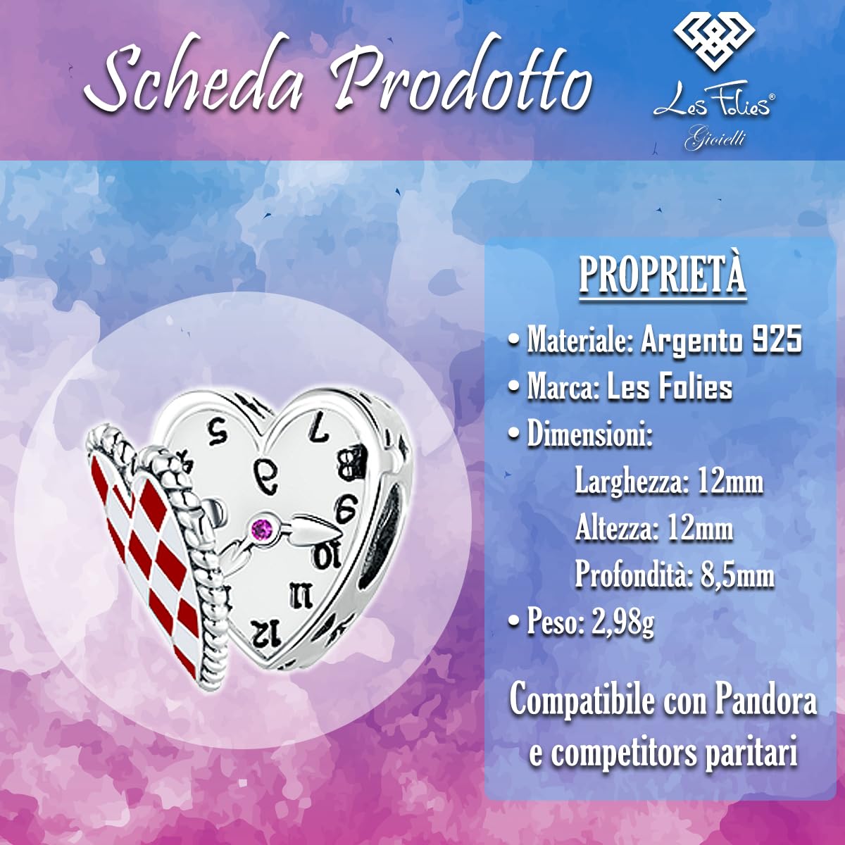 Charm Alicia in wonderland blanco conejo números invertidos para Disney de plata 925 - Les Folies para Pandora