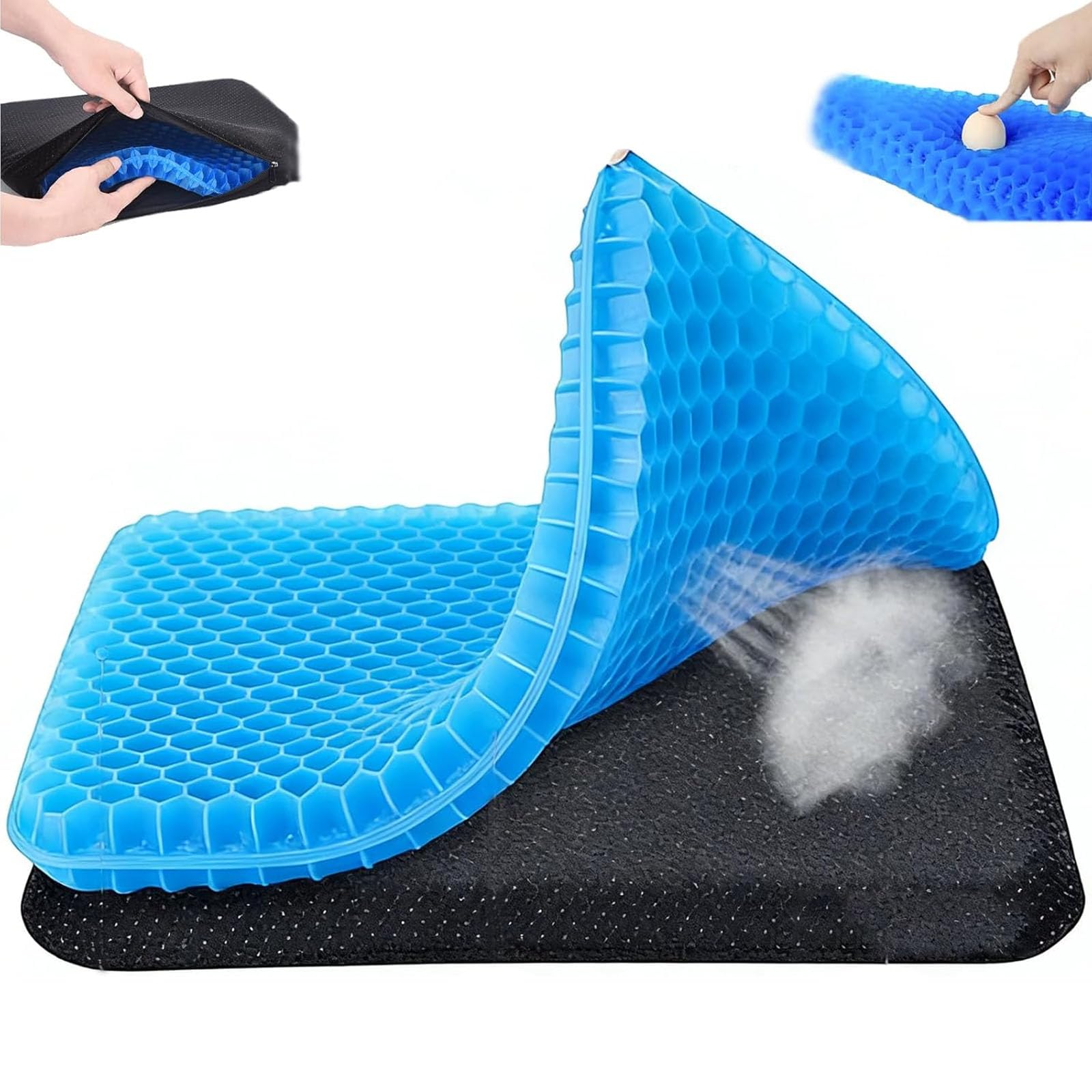 Cojín de asiento de gel para mayor comodidad y apoyo, diseño de panal transpirable, funda antideslizante, ideal para juegos, oficina, coche y silla de ruedas