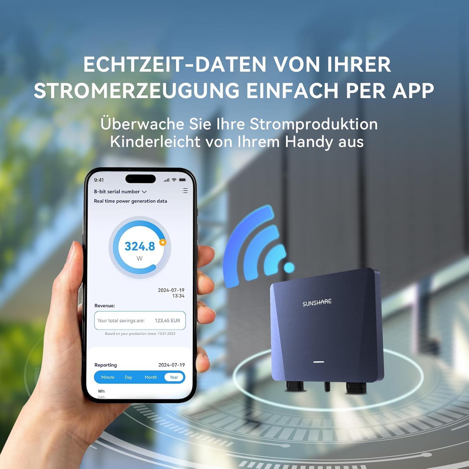 Ray 285W Balkonkraftwerk ohne Halterung – Individuelles Solaranlage Komplettsystem für DIY-Installation – 800W Wechselrichter + 1x 285W Solarpanel – Steckdosenfertig – inkl. Kabel & Zubehör