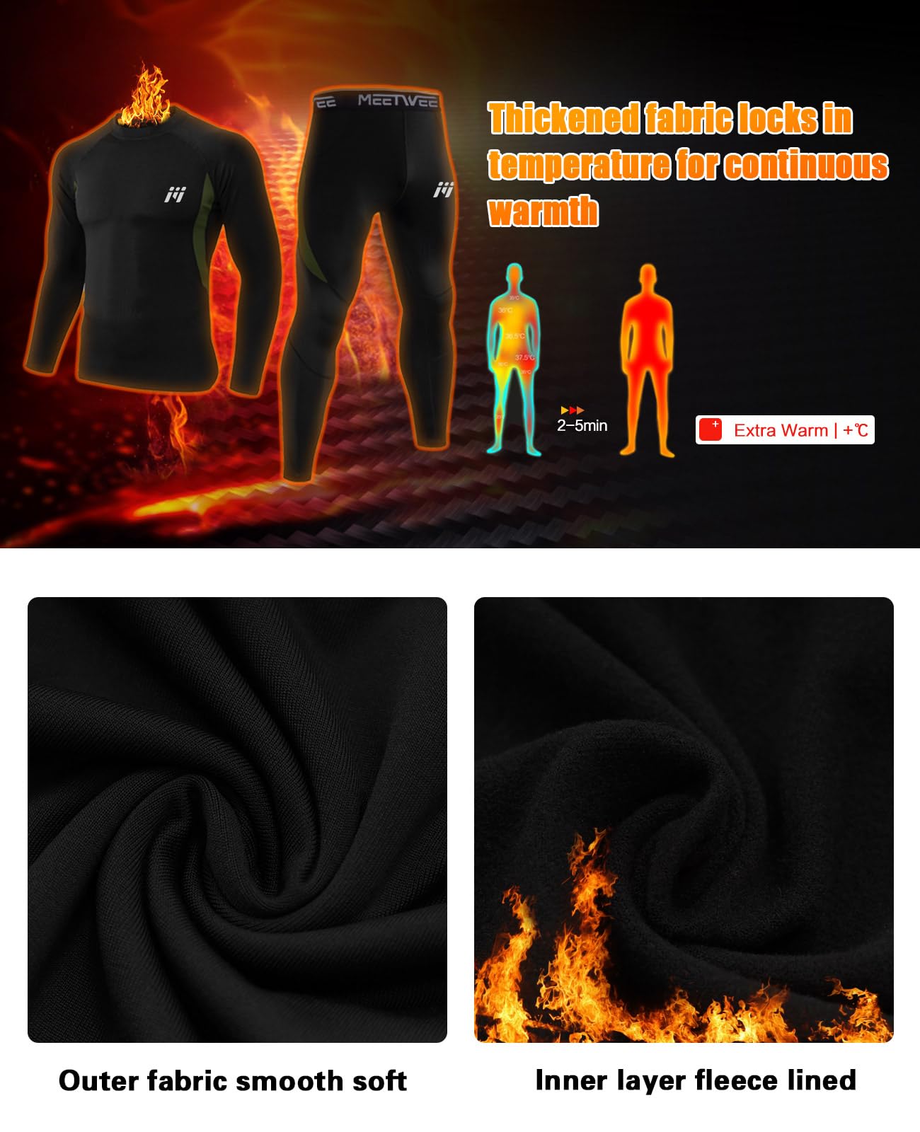 MEETWEE Ropa Interior Térmica Hombre Conjuntos Térmicos para Hombre Camiseta Térmica Hombre Deportes Al Aire Libre Masculinos en Otoño e Invierno, Esquí, Ropa Interior térmica para Correr