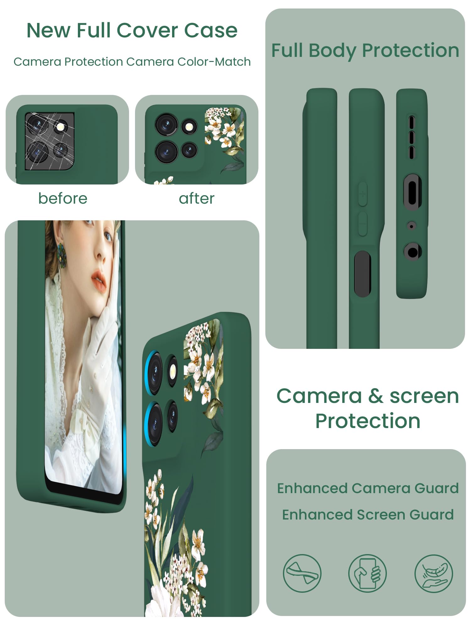 Yucenx Funda para Motorola Moto G 5G 2025, funda de silicona líquida para niñas y mujeres, a prueba de golpes, antiarañazos, protección suave con 2 protectores de pantalla para Moto G 5G 2025 (verde