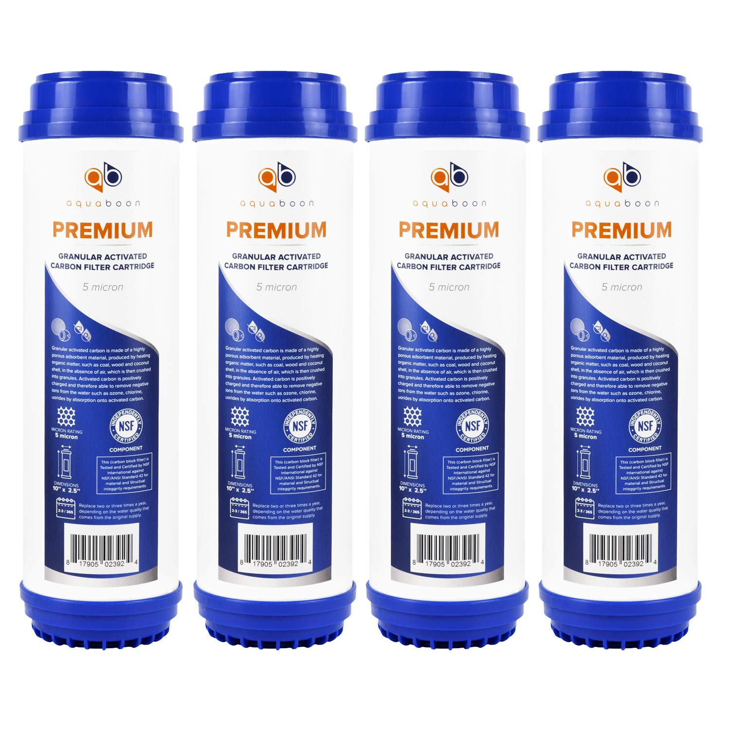 Aquaboon5 Micron 10 x 2.5 Premium Granular Activated Carbon Water Filter Cartridge Replacement - GAC Filter Compatible with AP117, GAC-10, 4 Pack