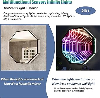 Infinity Mirror Tunnel Lamp, Changing Light, Single-Sided LED 3D Mirror Night Light, Sensory Infinity Light for Home, Desk, Living Room, Party Decoration,Octagon-19.7