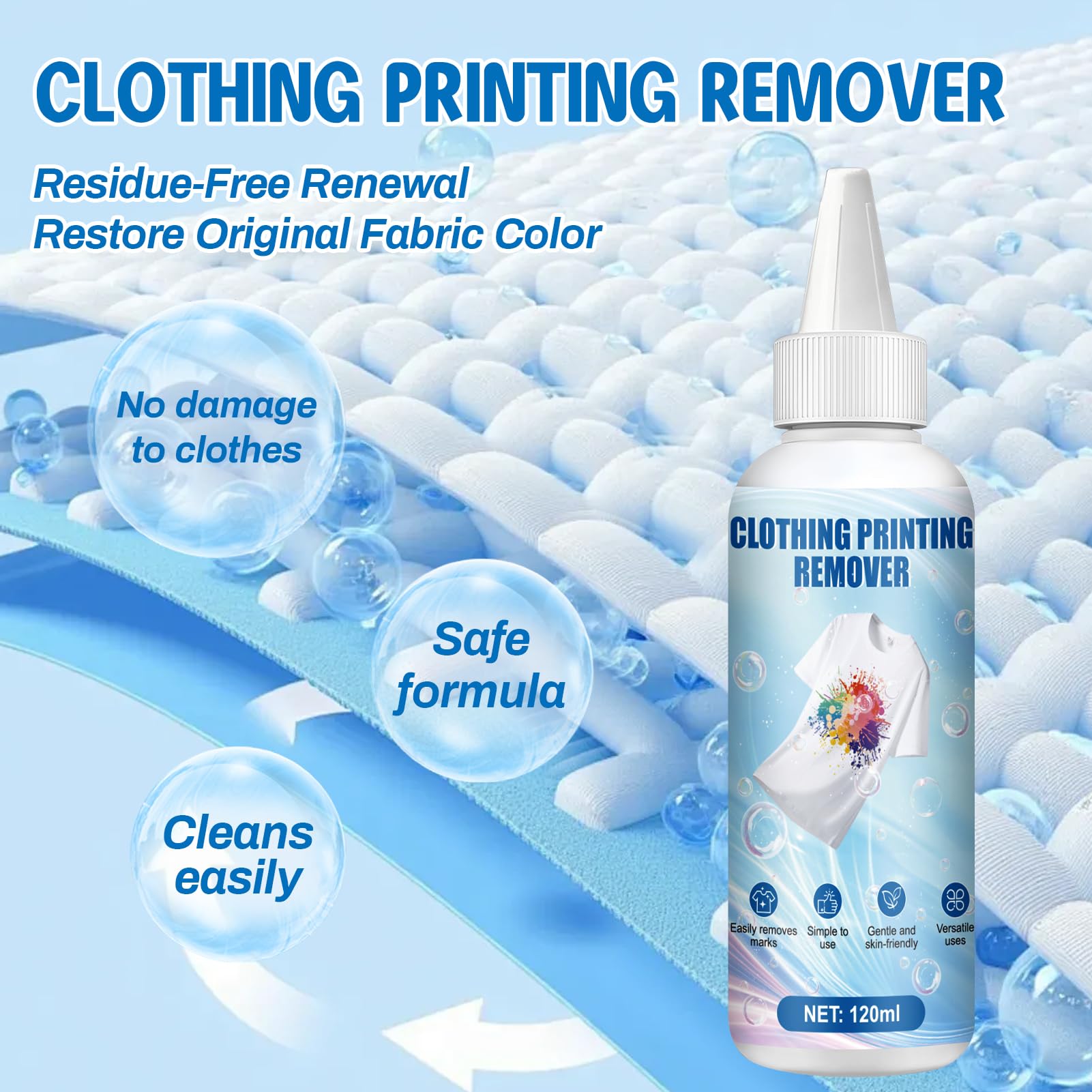 DTF Remover per Tessuti, Liquido di Rimozione 'InchiostroDTF, Kit Di PuliziaDTF, Rimuove le Impronte dai Vestiti, Delicato Sui Tessuti, Adatto perTessuti, Cotone, Poliestere, Nylon, 120 ml