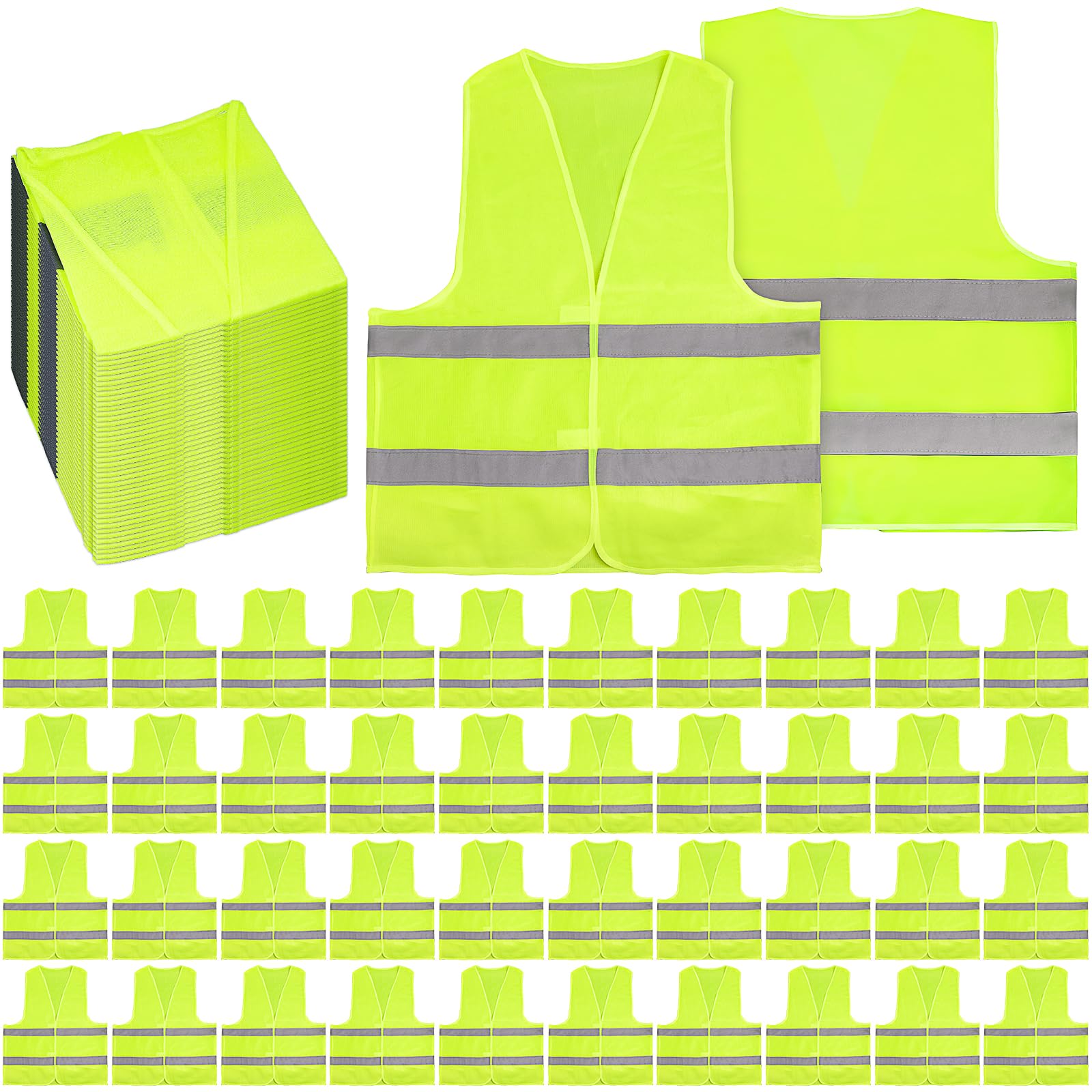 40 Pack Hi Vis Vests Bulk for Adults, High Vis Safety Vest for Men Women, Reflective Security Mesh Jackets for Outdoor Build Traffic Work Cycling Running - Yellow