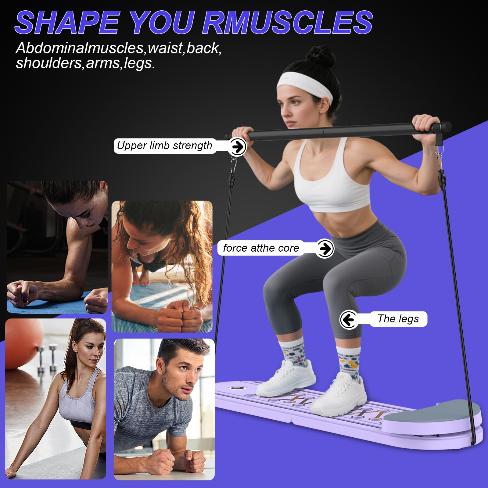 Pilates Reformer, 6 in 1 Machine de Réformateur de Pilates avec Minuterie LED e Bâton de Pilates, Rebond Automatique, Appareil Abdominale et Entraînement Complet du Corps pour Gym à Domicile