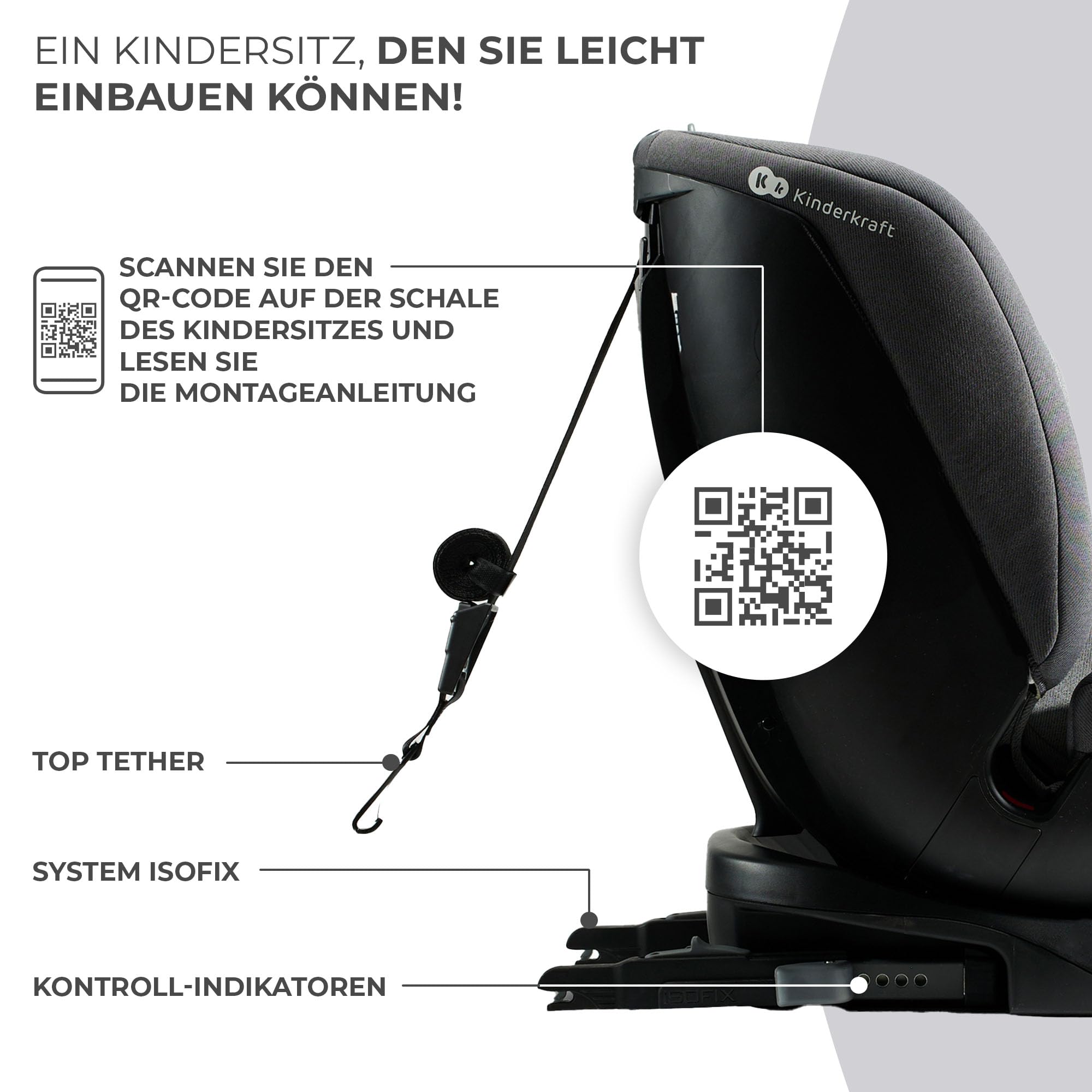 Kinderkraft XPEDITION2 I-SIZE Kindersitz 0-36 kg Reboarder 360° drehbar Isofix Grau
