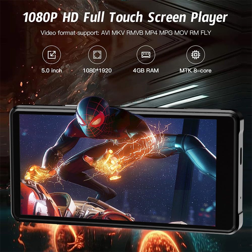 lettori MP3 di 64GB con il touch screen a 5 pollici, BTV 5,0 lettore MP3 per Android 13, musica portatile