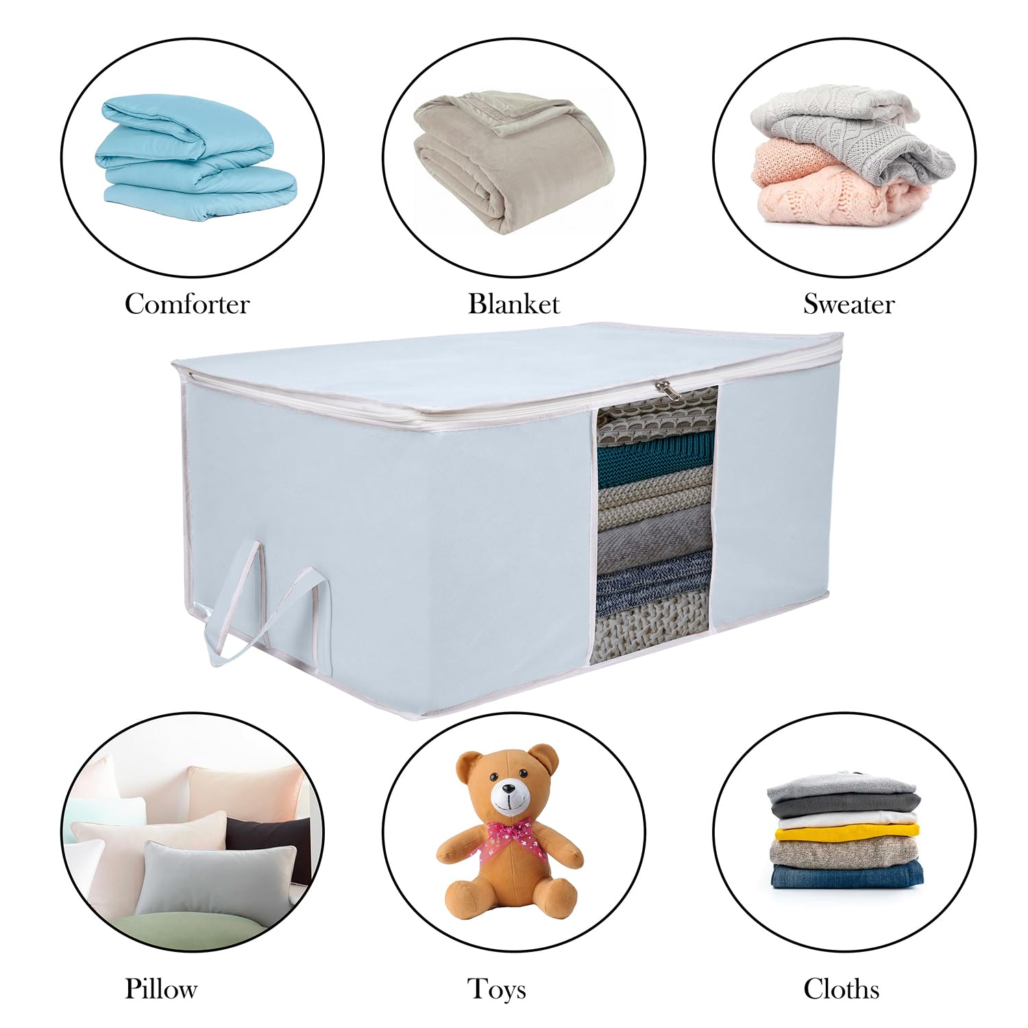 Kuber Industries 9-teiliger faltbarer Organizer für unter dem Bett, Kleidungsaufbewahrungstaschen, Decke, Steppdecke, Bettdeckenbezug (grau)