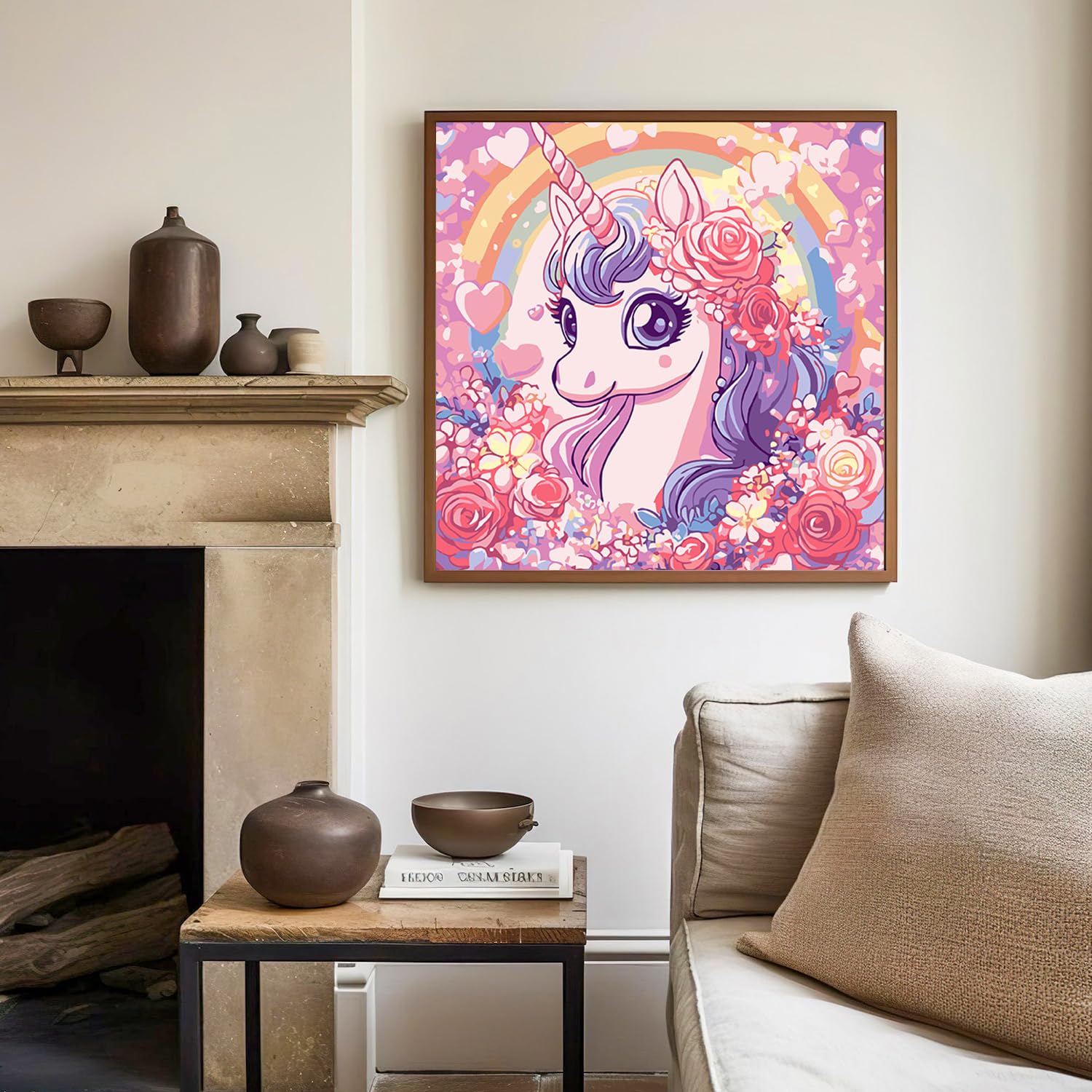 AUGVO Pintura por números para niños, 2 piezas de pintura por números para niños de 4 a 8 años principiantes, para unicornio DIY pintura al óleo lienzo enmarcado, lienzo predibujado de