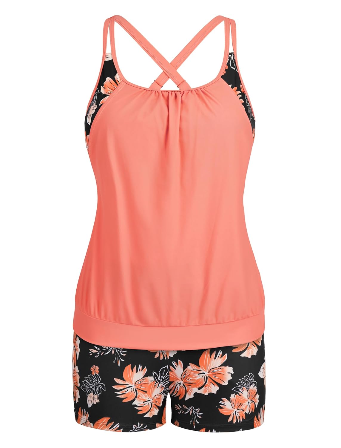 Arolina Tankini Swimsuits for Women Modest Two Piece Blouson Bathing Suit Tank Top with Boy Shorts Pockets S-24W