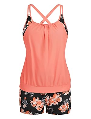 Arolina Tankini Swimsuits for Women Modest Two Piece Blouson Bathing Suit Tank Top with Boy Shorts Pockets S-24W