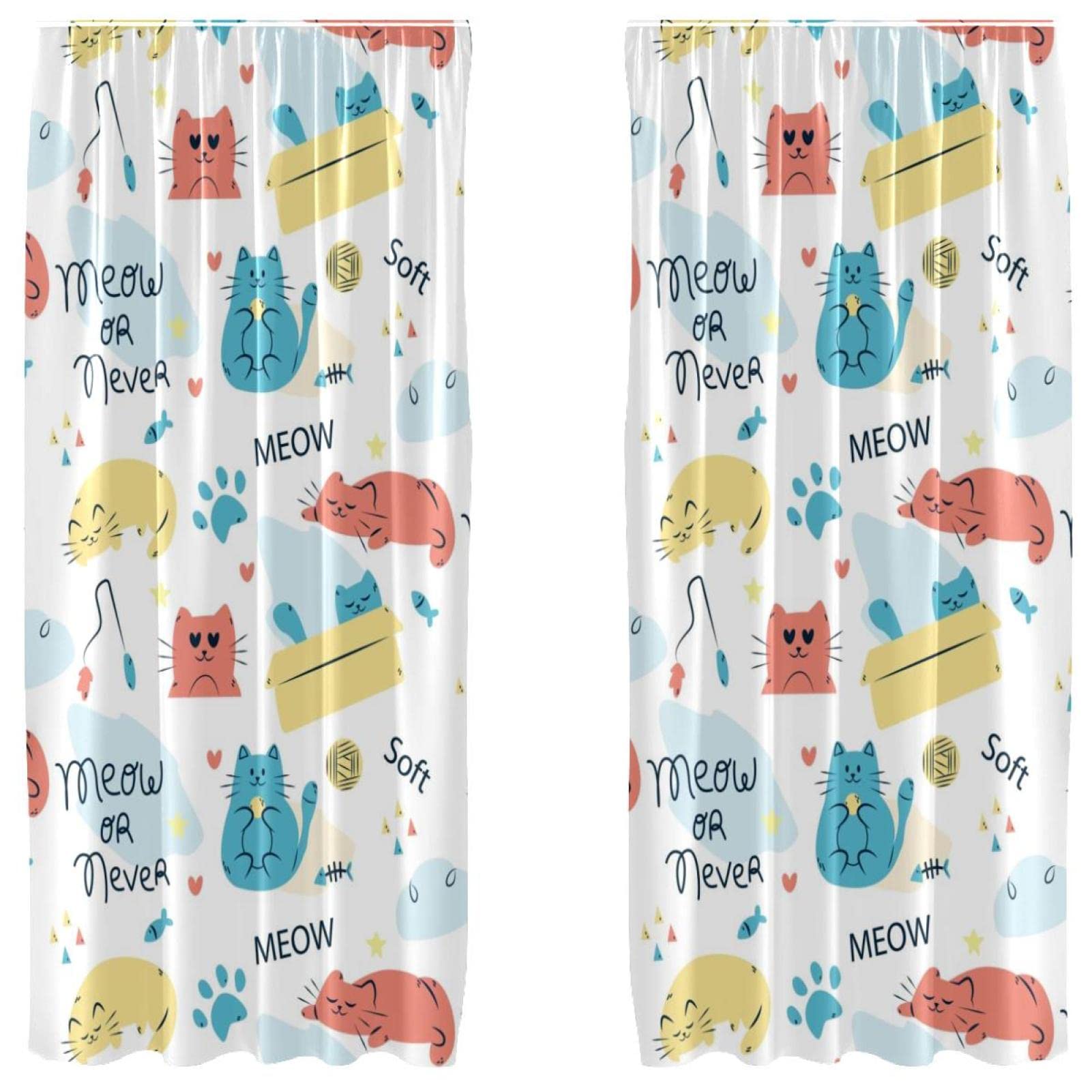 Rideaux occultants chat et poisson 2 panneaux microfibre pour chambre enfant